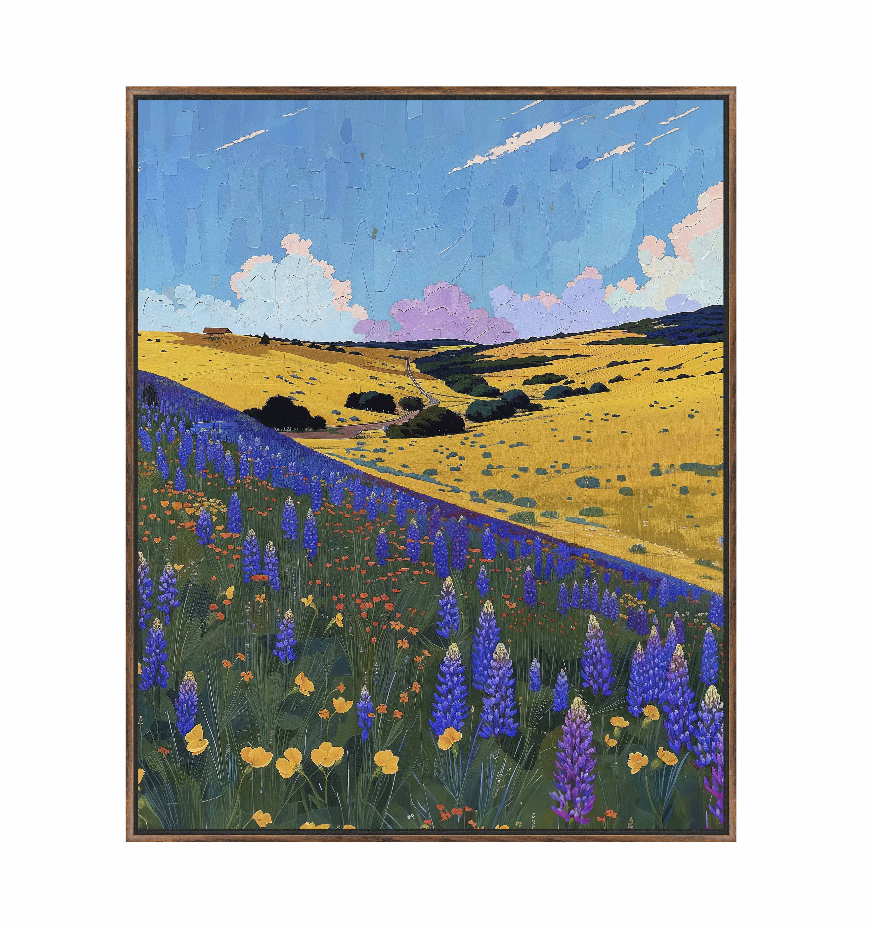 Bluebonnet Breeze II Gallery Wrapped Canvas Wall Art - Hand Painted Floral Landscape Oil Painting for Living Room, Bedroom & Office Decor