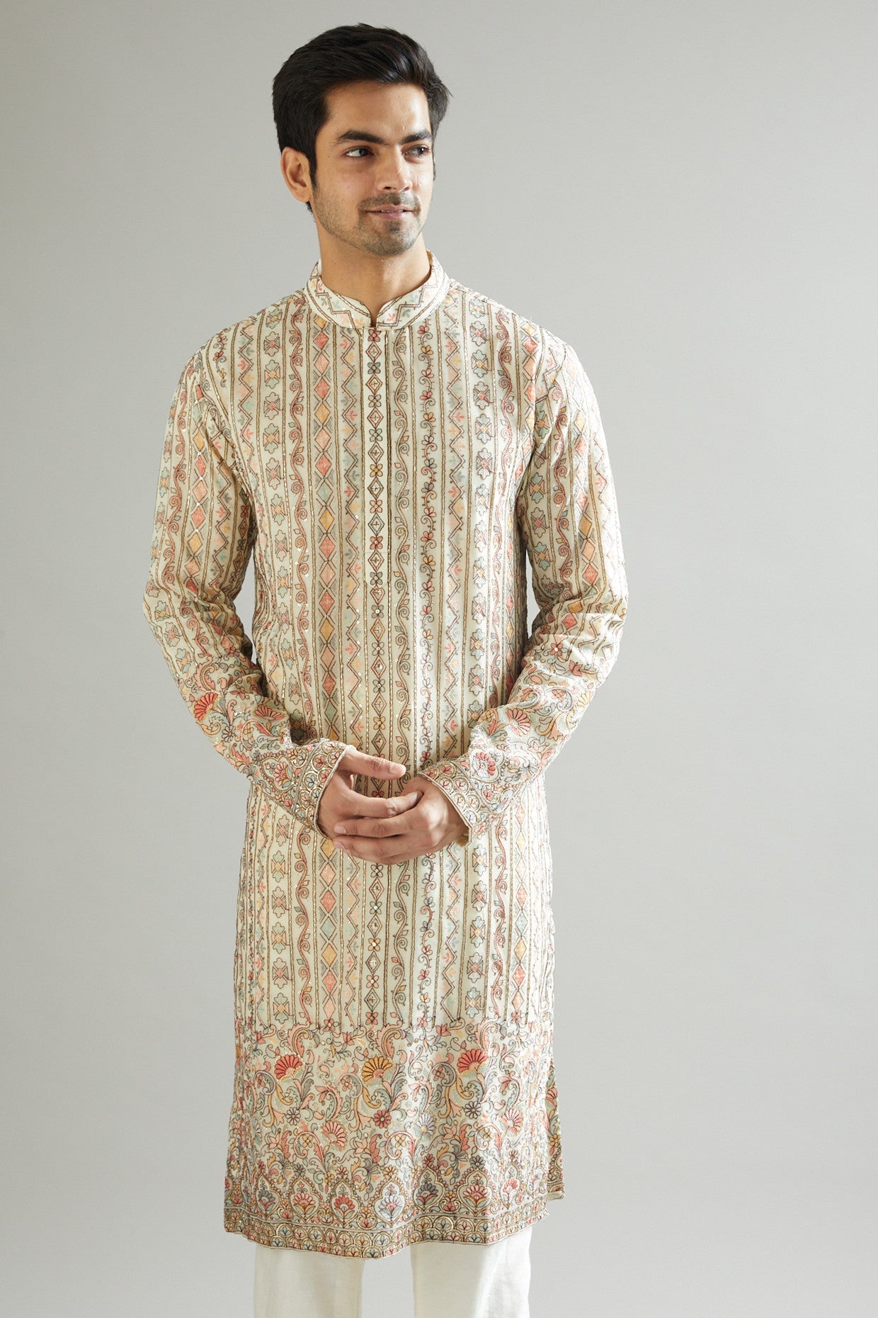 Elegant Nude Embroidered Kurta for Women - Traditional Indian Tunic Top - Perfect for Festivals, Weddings & Casual Wear