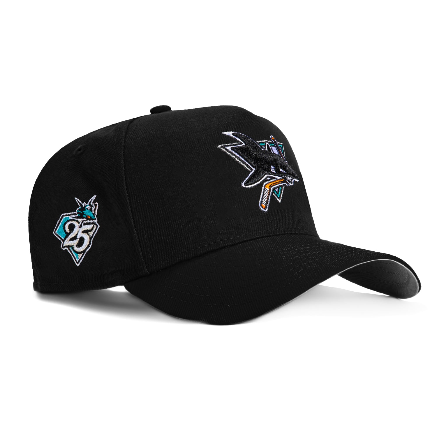 New Era 9Forty A-Frame San Jose Sharks 25th Anniversary Patch Snapback Hat - Black | Official NHL Licensed Adjustable Baseball Cap for Men & Women | Perfect for Sports Fans, Game Day & Streetwear Fashion