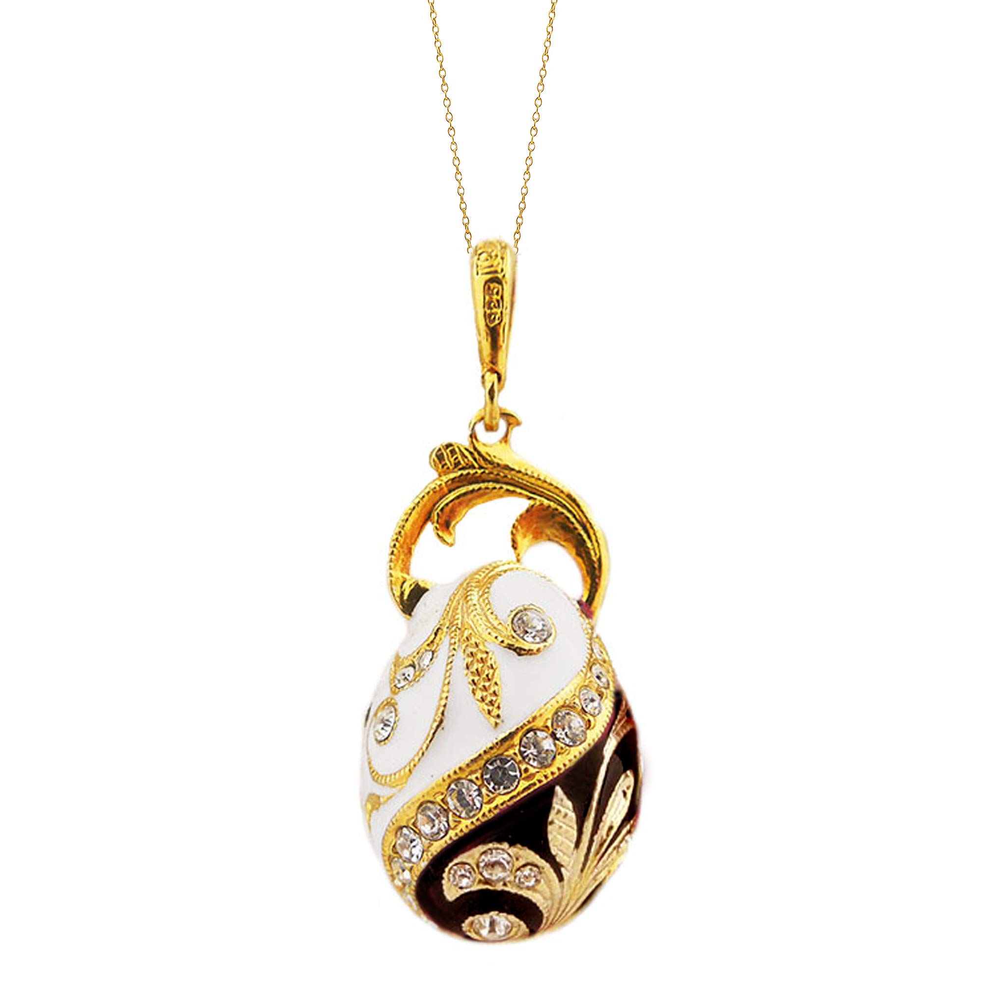 Exquisite Enamel Faberge Style Silver Egg Pendant Necklace with Swarovski Crystals (Black & White) - Elegant Gift for Women, Christmas, Birthday & Special Occasions