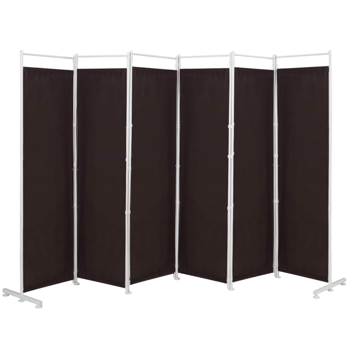 Giantex 6-Panel Folding Room Divider Screen - 6 Feet Tall Privacy Partition with Sturdy Steel Base | Lightweight Portable Room Separator for Home, Office, Dorm | Brown Wood Finish | Perfect for Creating Private Spaces in Living Rooms, Bedrooms or Events