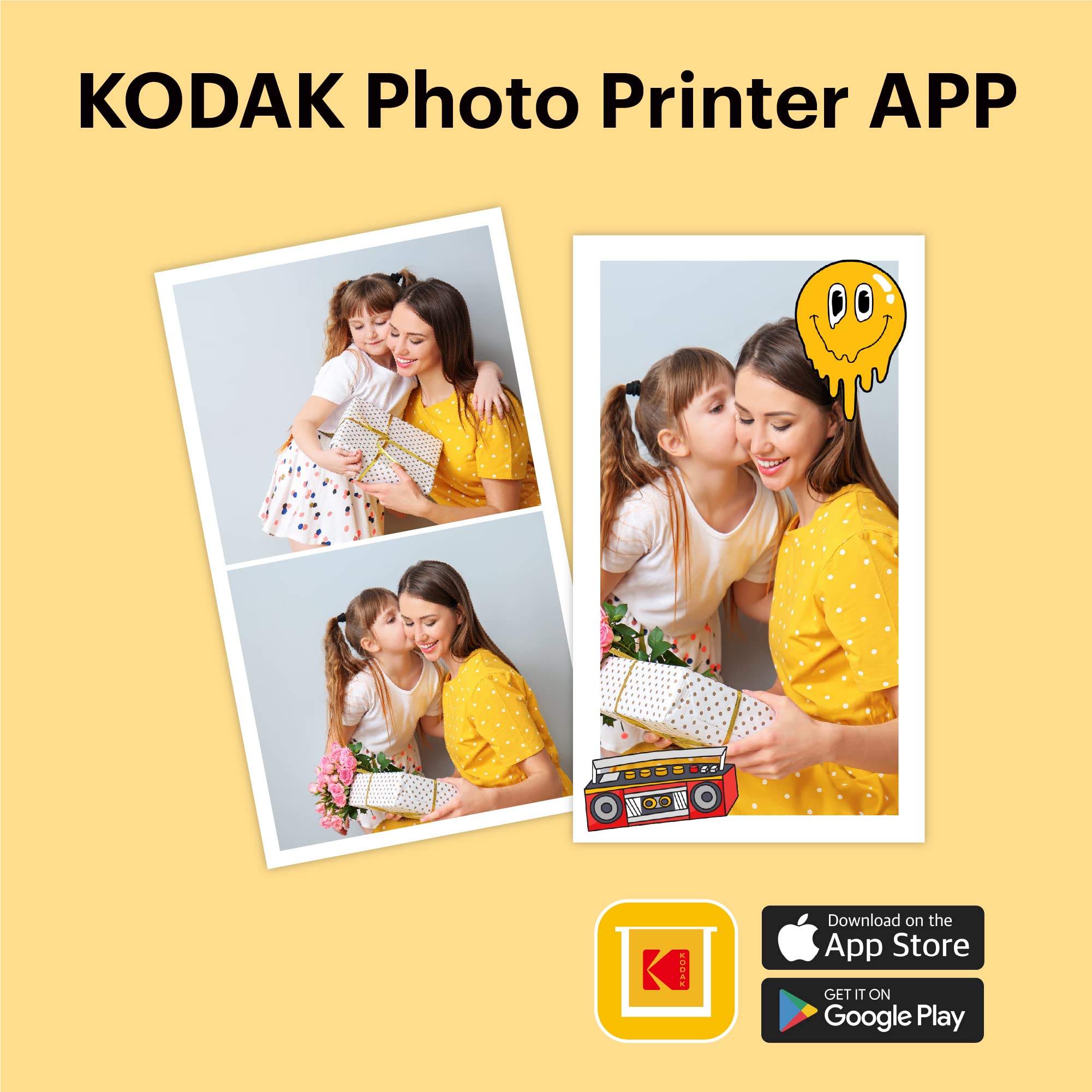 KODAK Mini 2 Retro 4PASS Instant Photo Printer - Wireless Portable 2.1x3.4 Inch Zink Printer with 8 Starter + 60 Extra Photo Papers & Gift Bundle (Yellow) - Perfect for Travel, Parties, Scrapbooking & DIY Projects