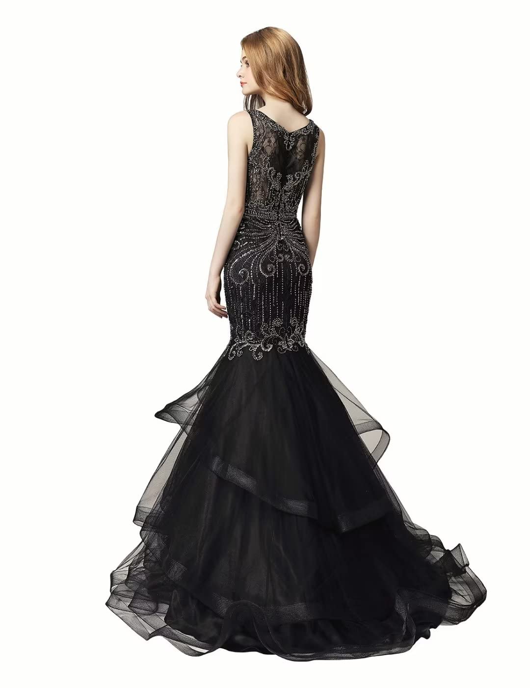 Sarahbridal Women's Lace Tulle Prom Dresses Long 2023 Mermaid Beaded Rhinestone Evening Gowns - Elegant Formal Gown for Homecoming, Wedding, Quinceañera & Special Occasions
