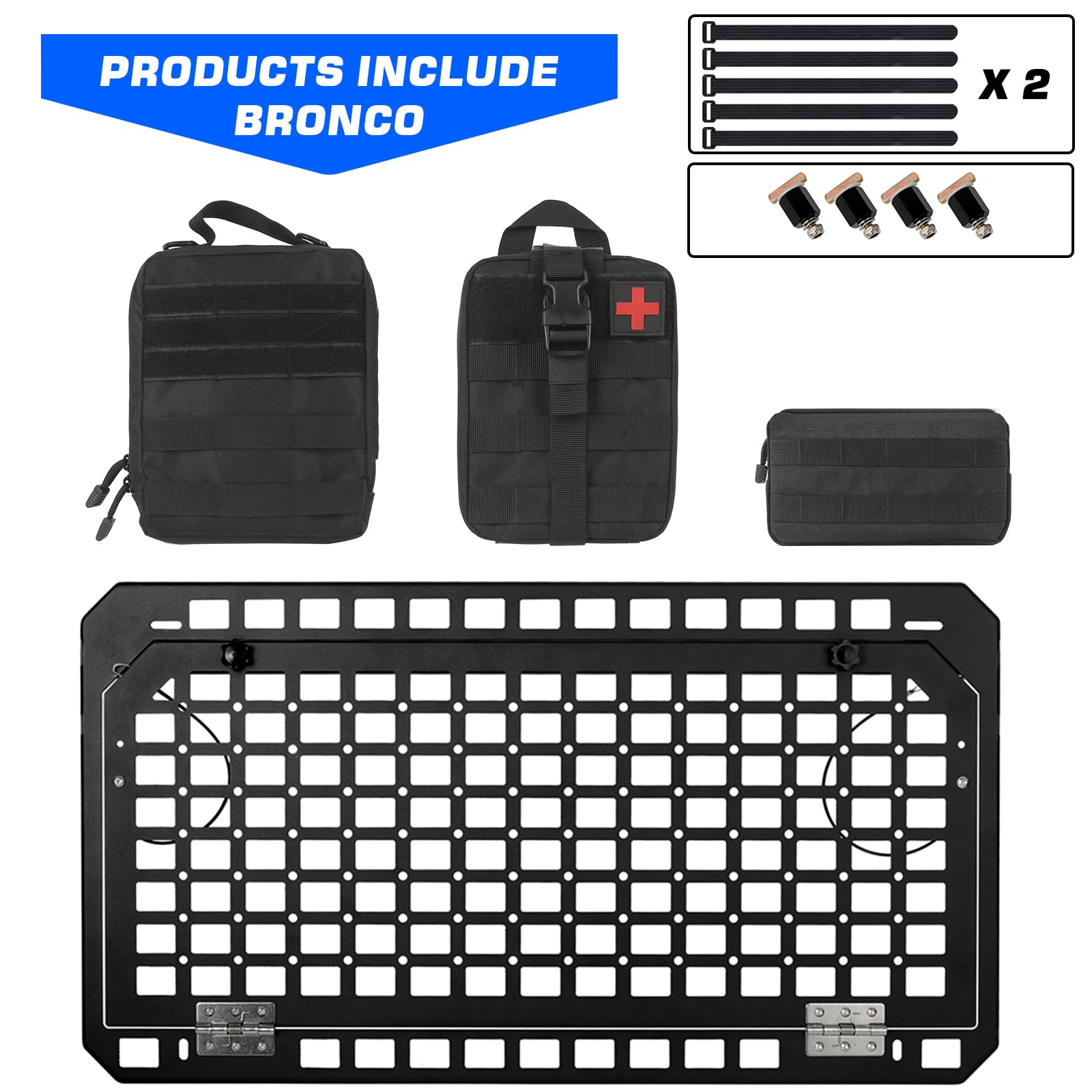 2021-2024 Ford Bronco Tailgate Table - Foldable Rear Cargo Rack with 3 Storage Bags & MOLLE Panel | Heavy-Duty Storage Shelf for Camping Gear, Tools & Off-Road Accessories (Fits Bronco Only, Not Bronco Sport)