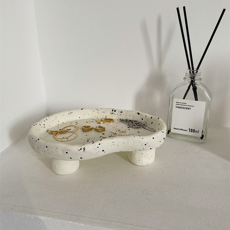 Ink Spots Footed Catch All Tray - Decorative Ceramic Trinket Dish for Keys, Jewelry & Coins | Perfect for Entryway, Bedroom & Bathroom Organization