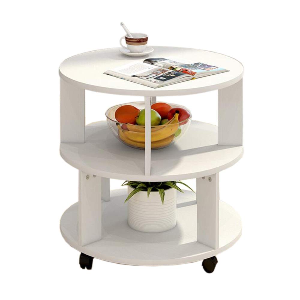 YUMEIGE Round Side Table with Storage - 18.89 Inch Nightstand with Universal Wheels, White Coffee Table for Bedroom & Living Room - Perfect for Small Spaces, Reading Nook, or as a Stylish End Table