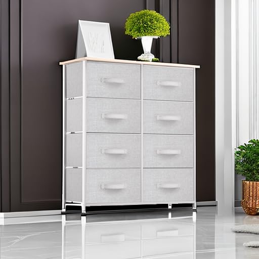 YITAHOME 8-Drawer Fabric Dresser with Sturdy Steel Frame & Wooden Top - Storage Tower Organizer for Bedroom, Living Room & Closet - Easy Pull Fabric Bins for Clothes, Toys & Home Organization - Perfect for Small Spaces & Nursery Storage