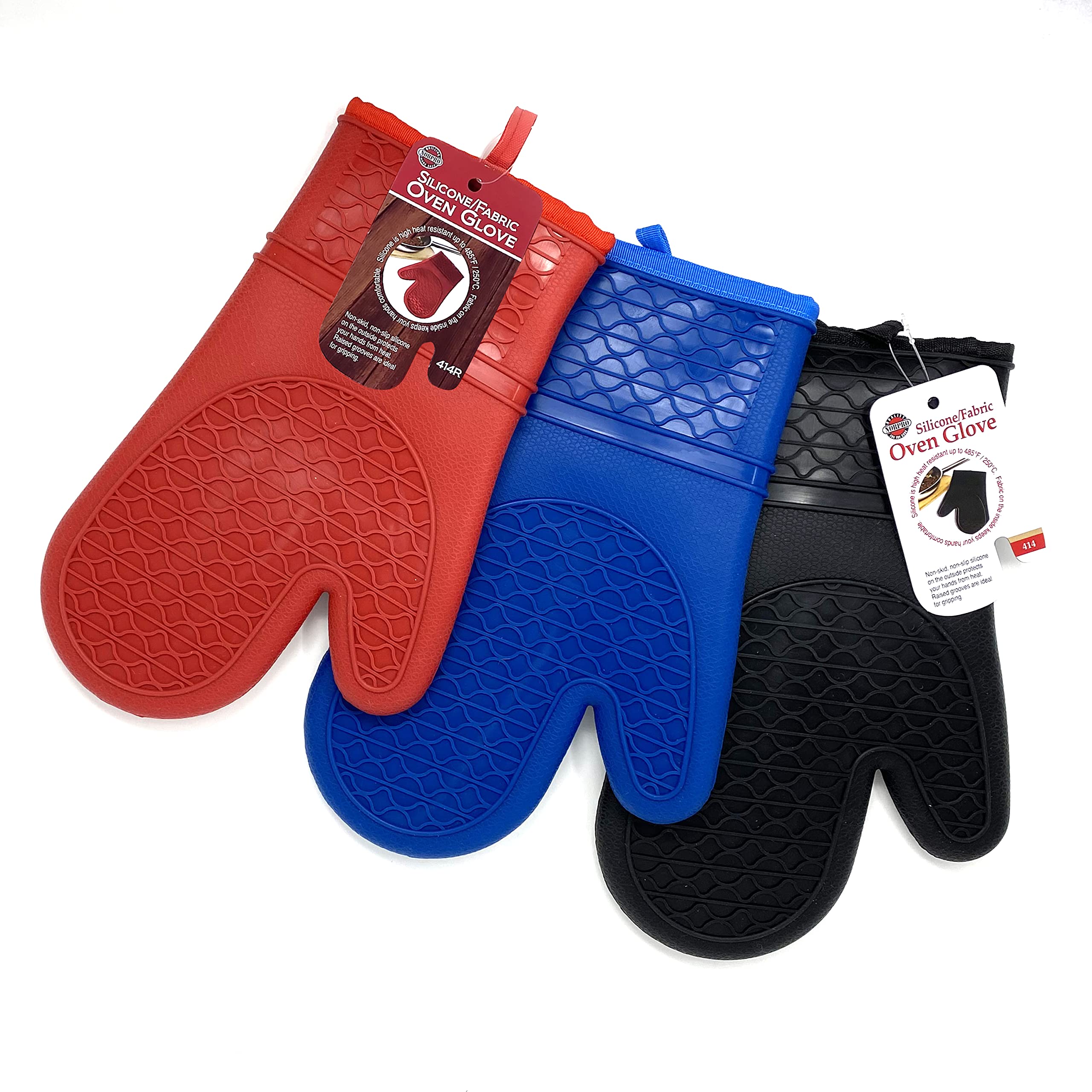 Norpro Premium Heat-Resistant Silicone & Fabric Oven Mitts - Best Kitchen Gloves for Baking, Grilling & Cooking - Perfect for BBQ, Roasting & Handling Hot Pots/Pans