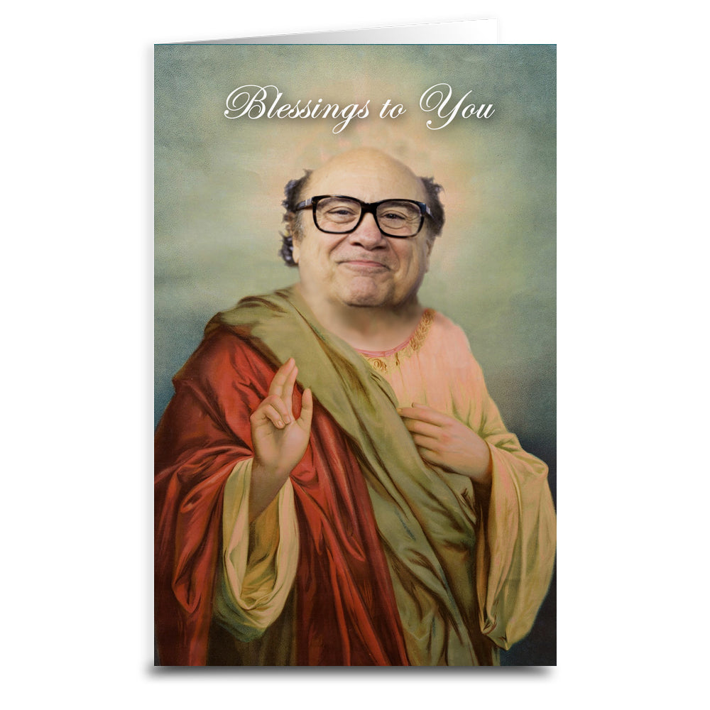 Saint Danny DeVito Blessings Greeting Card - Funny Religious Gift for Fans - Perfect for Birthdays, Holidays & Special Occasions