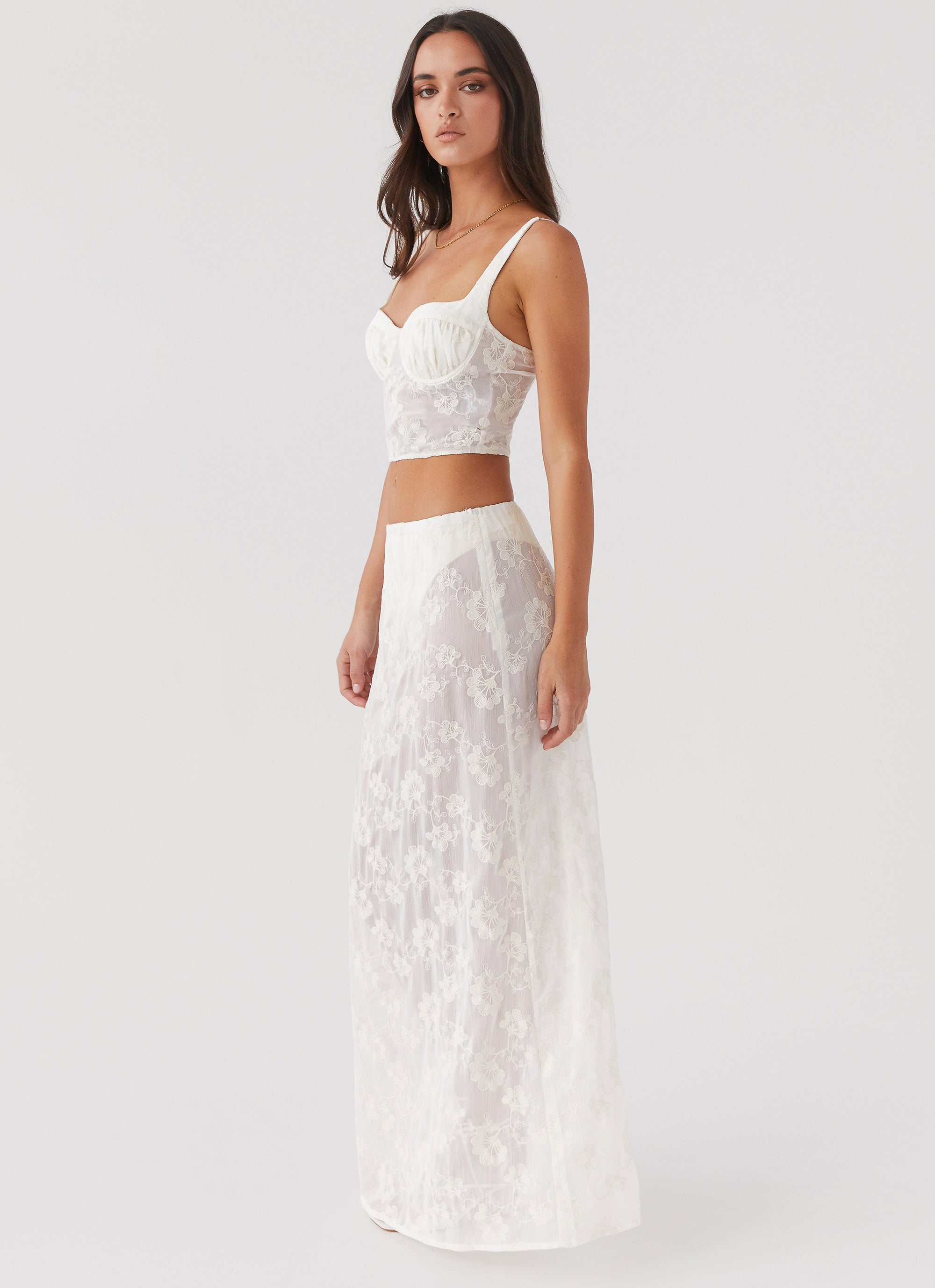 In The Clouds Maxi Skirt - Ivory Petal Flowy Long Skirt for Women | Boho Chic Summer Dress | Perfect for Beach, Vacation & Casual Outings