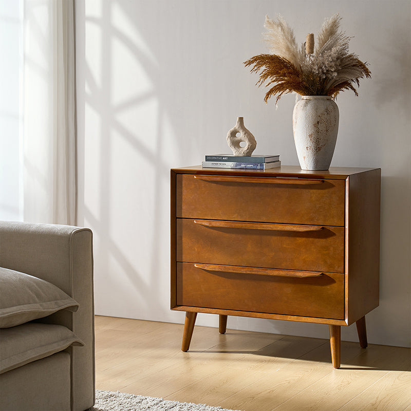 Rebecca 3-Drawer Mid-Century Modern Nightstand - Solid Wood Bedside Table with Storage for Bedroom, Living Room & Office - Perfect for Small Spaces & Home Decor