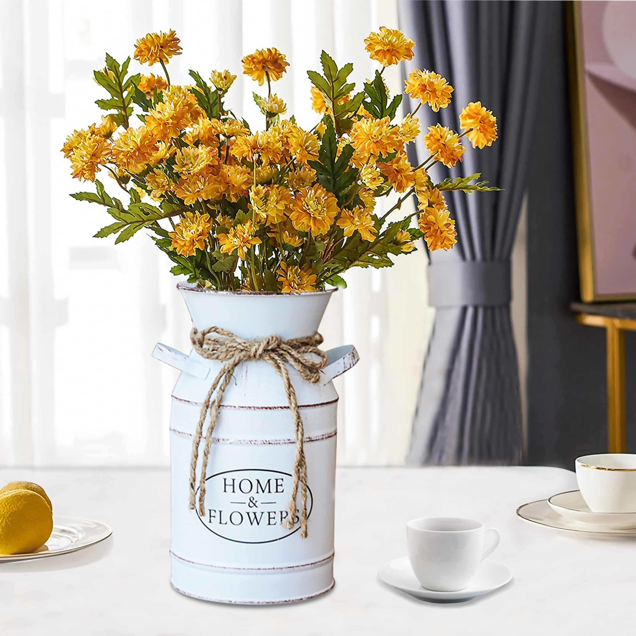 Rustic Farmhouse Galvanized Metal Milk Can Vase - Shabby Chic Decorative Jug Bucket for Home Decor (Cream White) | Perfect for Floral Arrangements, Wedding Centerpieces & Farmhouse Style Interior Design