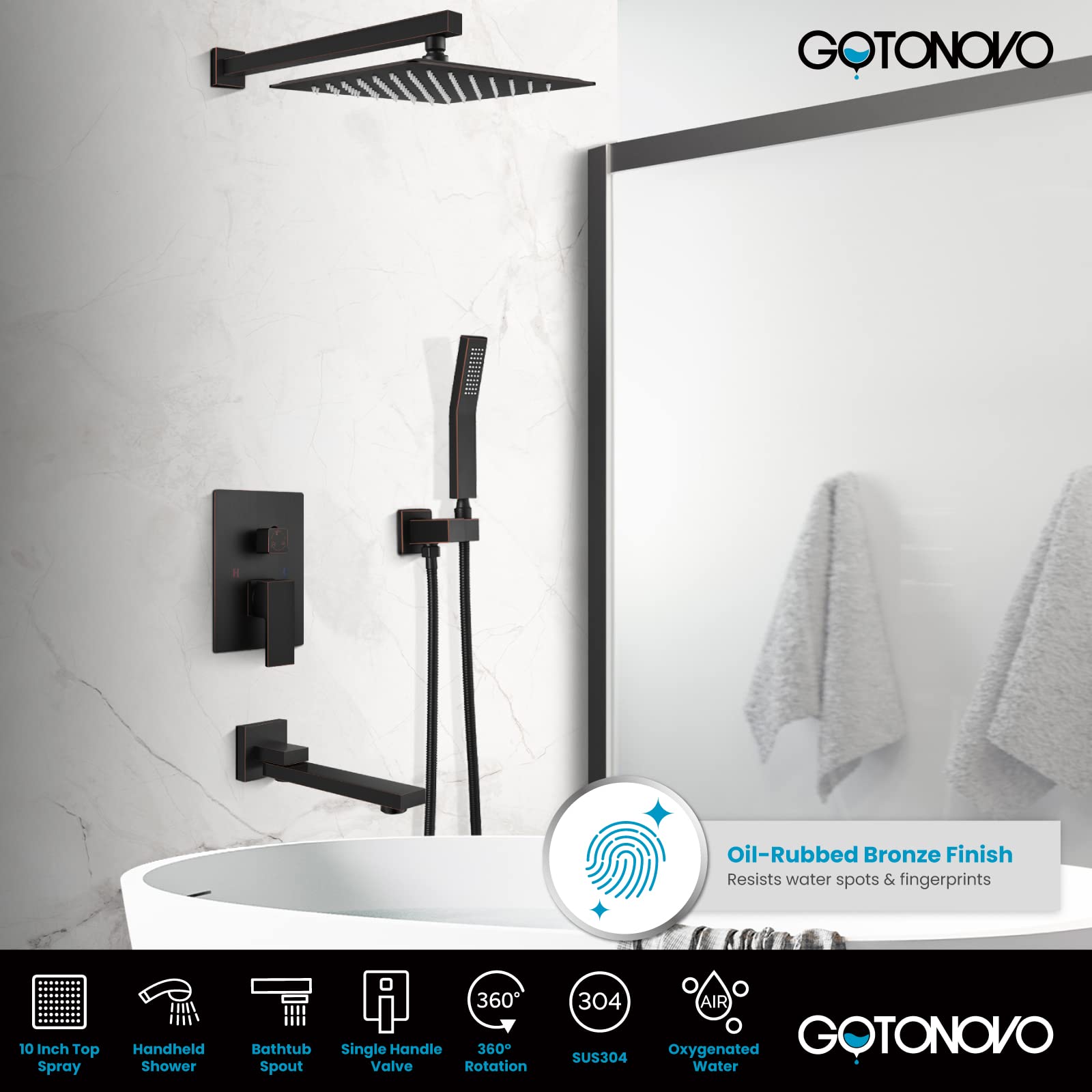 Gotonovo Oil Rubbed Bronze Wall Mount Shower System - 3 Function High Pressure Bathroom Faucet Set with 10