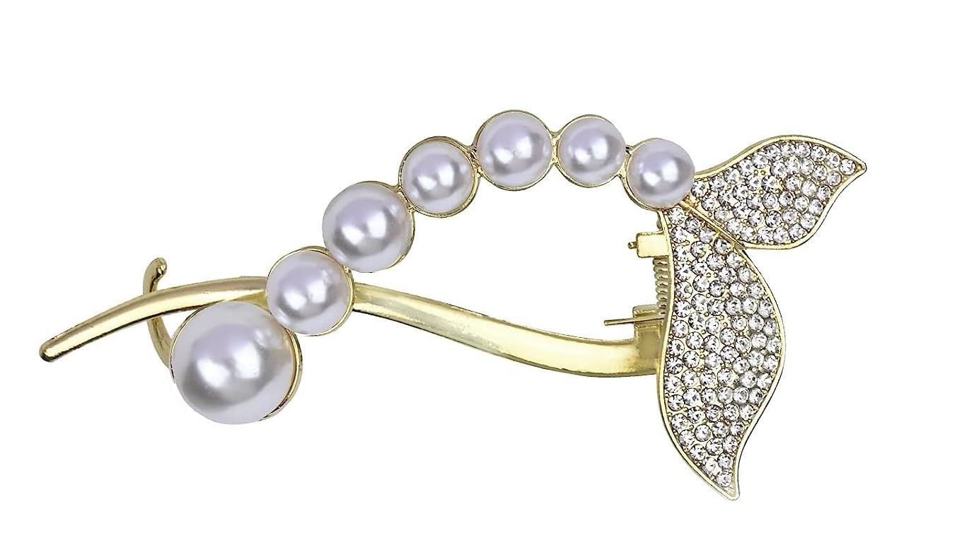 Elegant Metal Banana Hair Clip with Pearl & Rhinestone - French Barrette Hair Accessories for Women - Perfect for Weddings, Parties, and Everyday Styling