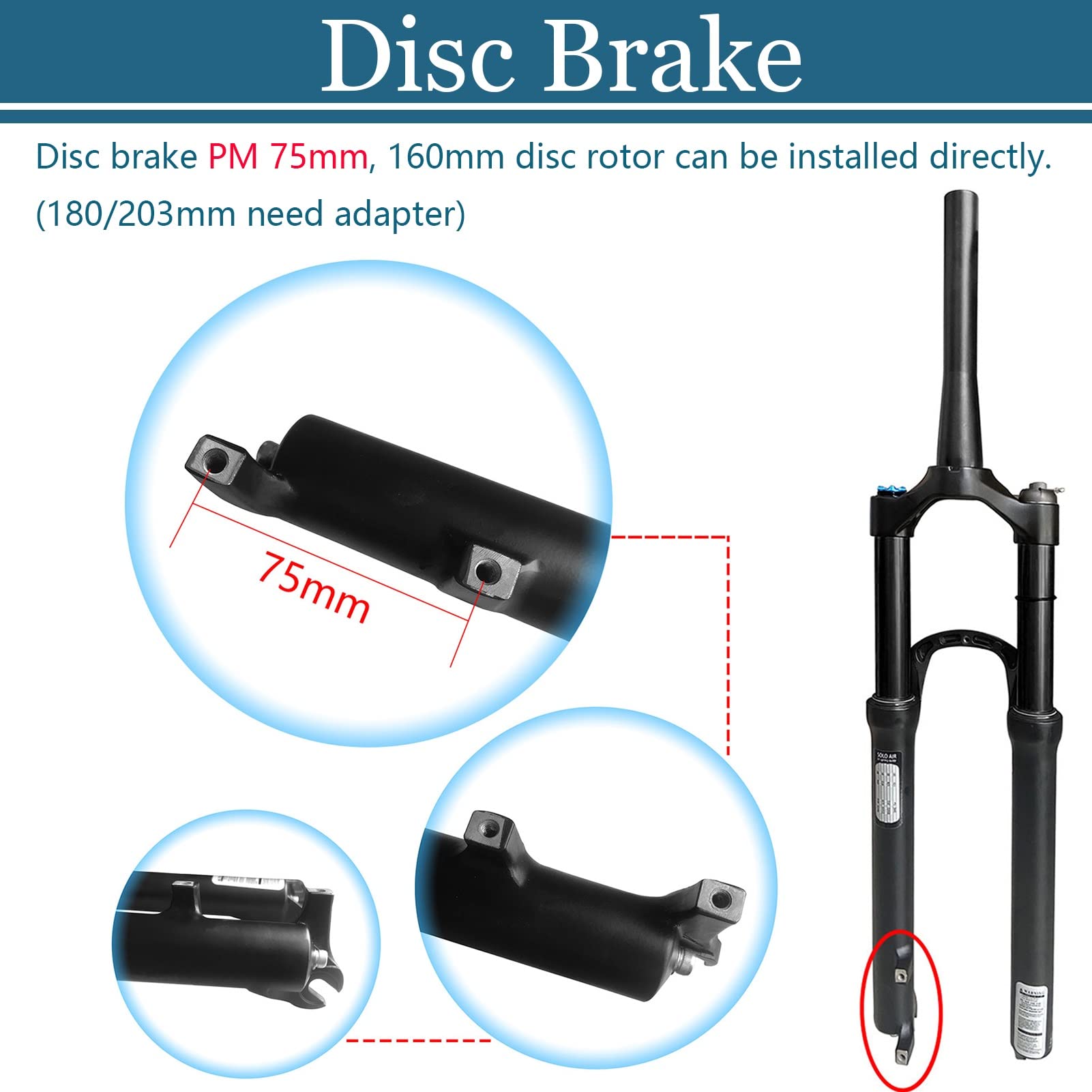 **Air Suspension Fork 26/27.5/29 Inch 120mm Travel, Rebound Adjustable, 1-1/8