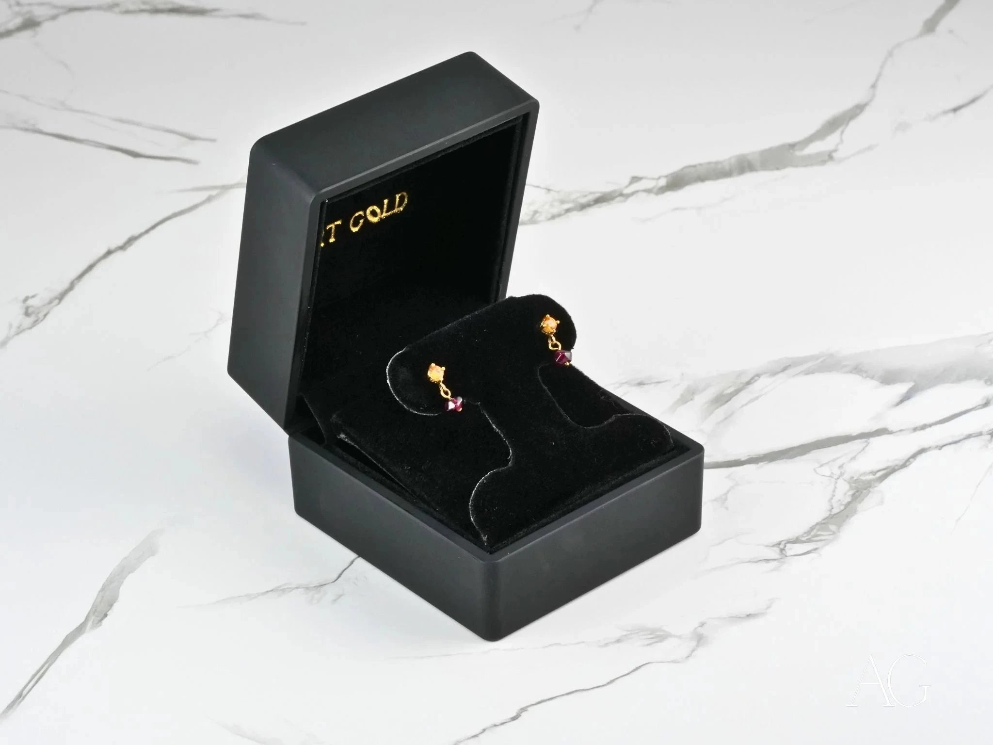 18K Gold Citrine & Rubellite Drop Earrings for Women - Elegant Sunset-Inspired Jewelry for Parties, Weddings & Special Occasions