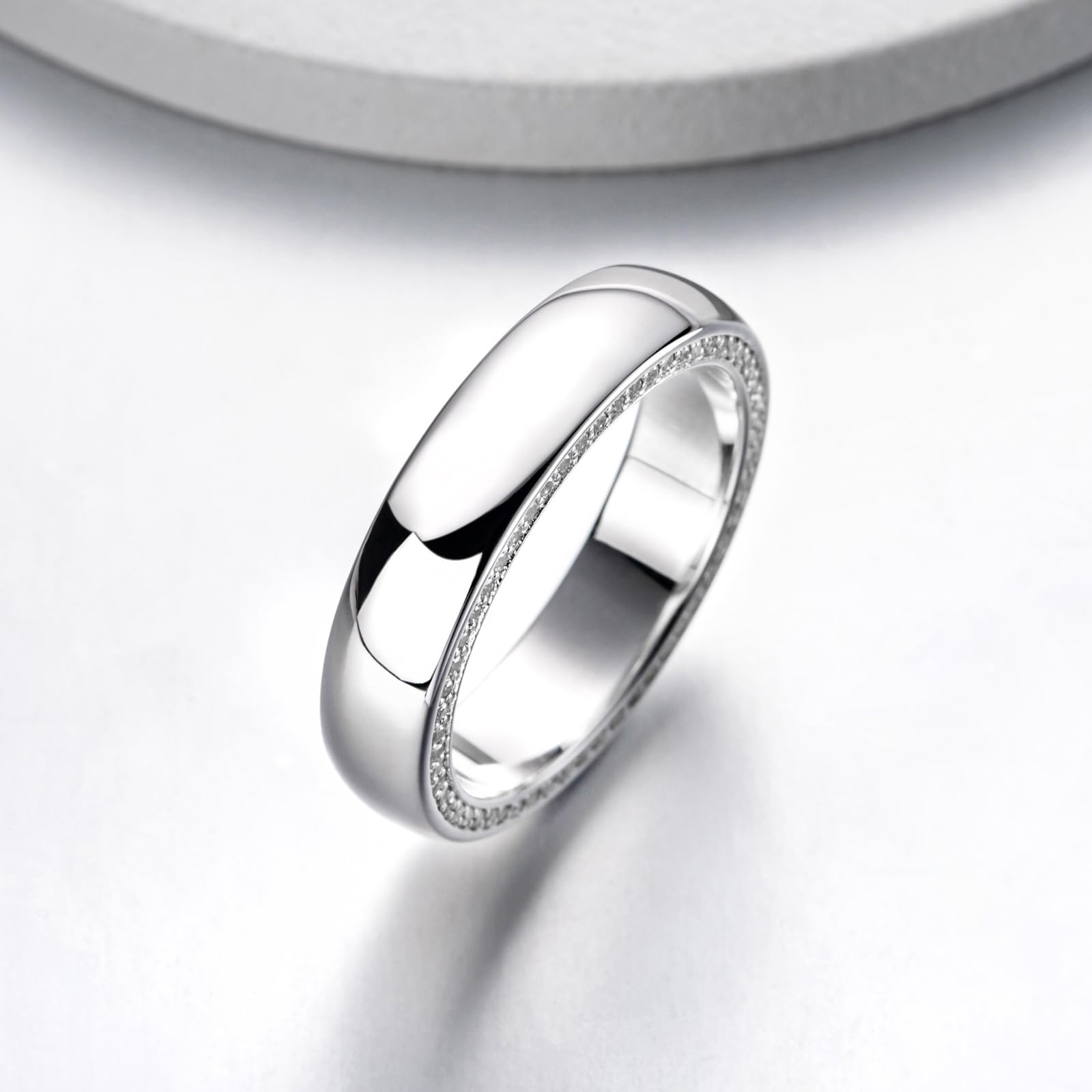 Men's Moissanite Wedding Band - Round Cut Lab Created Diamond, D Color VVS1 Clarity, 925 Sterling Silver, 5mm Width Anniversary Eternity Ring for Men - Perfect for Weddings, Engagements & Special Occasions