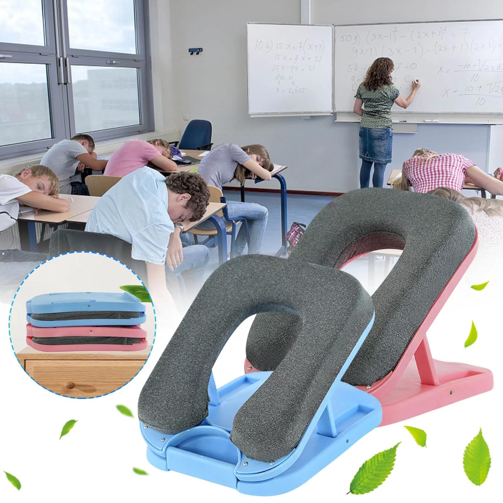 Foldable Memory Foam Travel Pillow for Airplane, Car & Train - Portable Nap Desk Sleeping Pillow for Adults & Kids - Comfortable & Breathable for Office, School & Travel Use