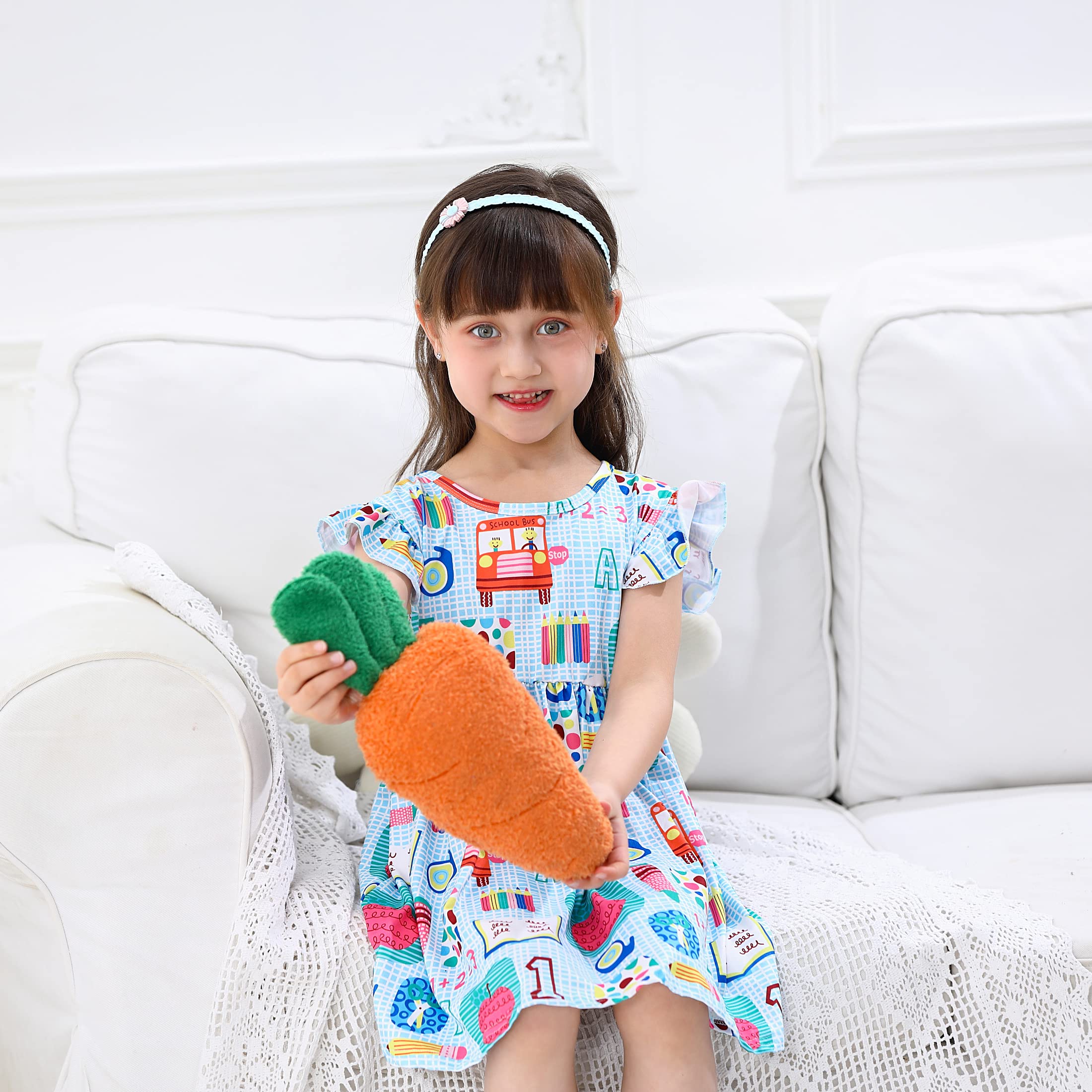 Toddler Girls Apple Print Back to School Dress with Pearls - Soft Milk Silk Fabric for Special Occasions & First Day of School