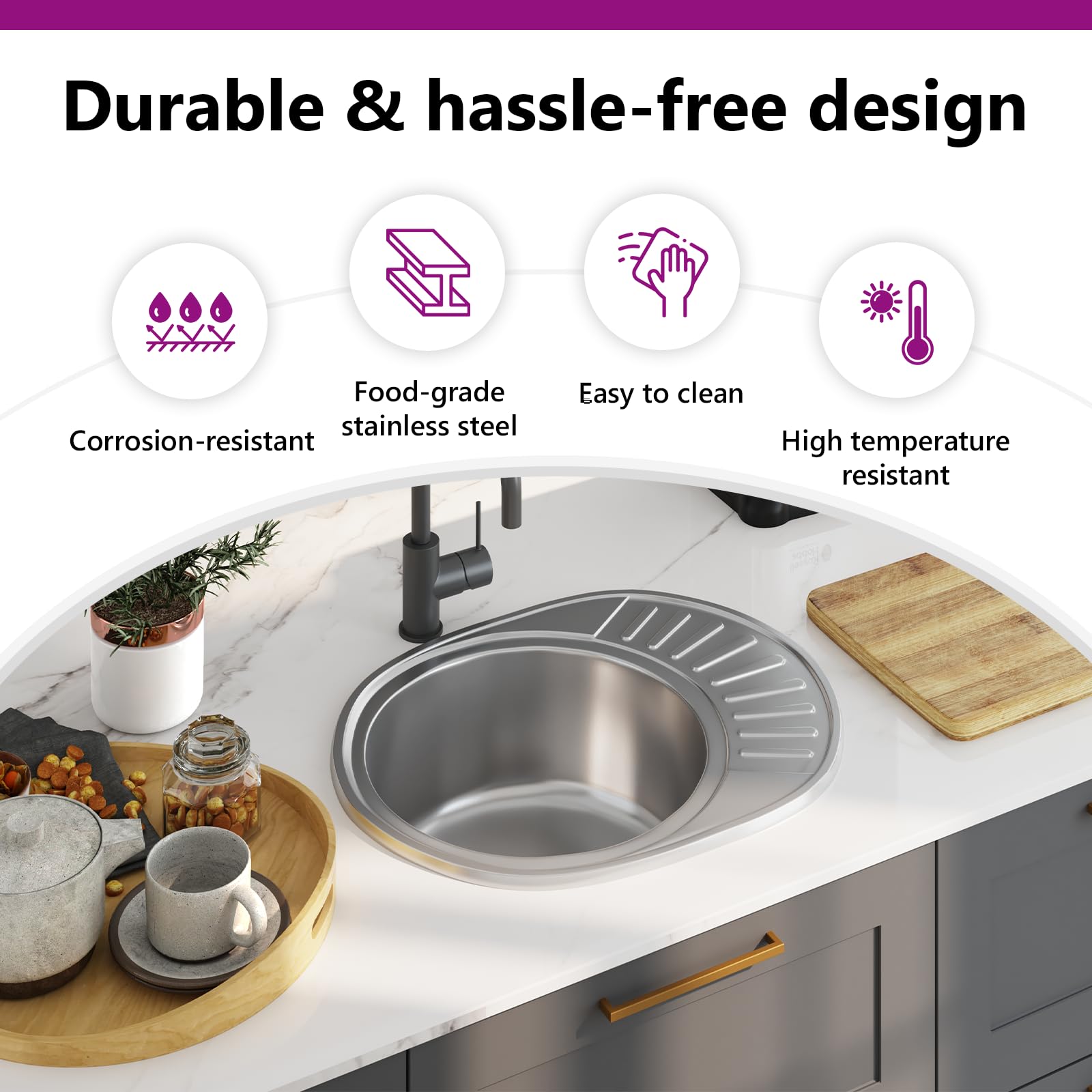 Stainless Steel Kitchen Sink with Strainer & Drain - Oval Design for Modern Kitchens | Perfect for Home Renovation & Commercial Use