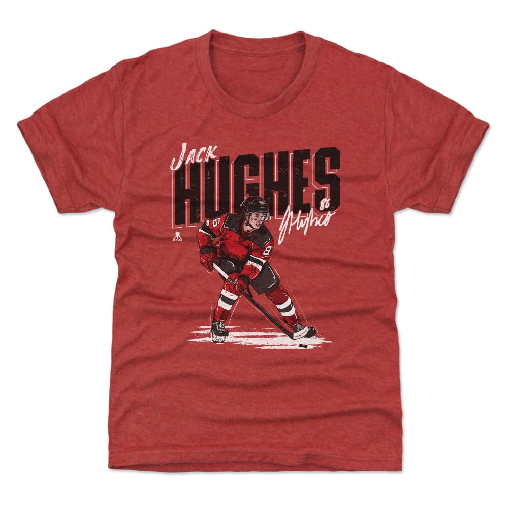 500 LEVEL Jack Hughes Kids T-Shirt - Youth Hockey Jersey for Boys & Girls - Perfect for Games, Parties & Fan Events