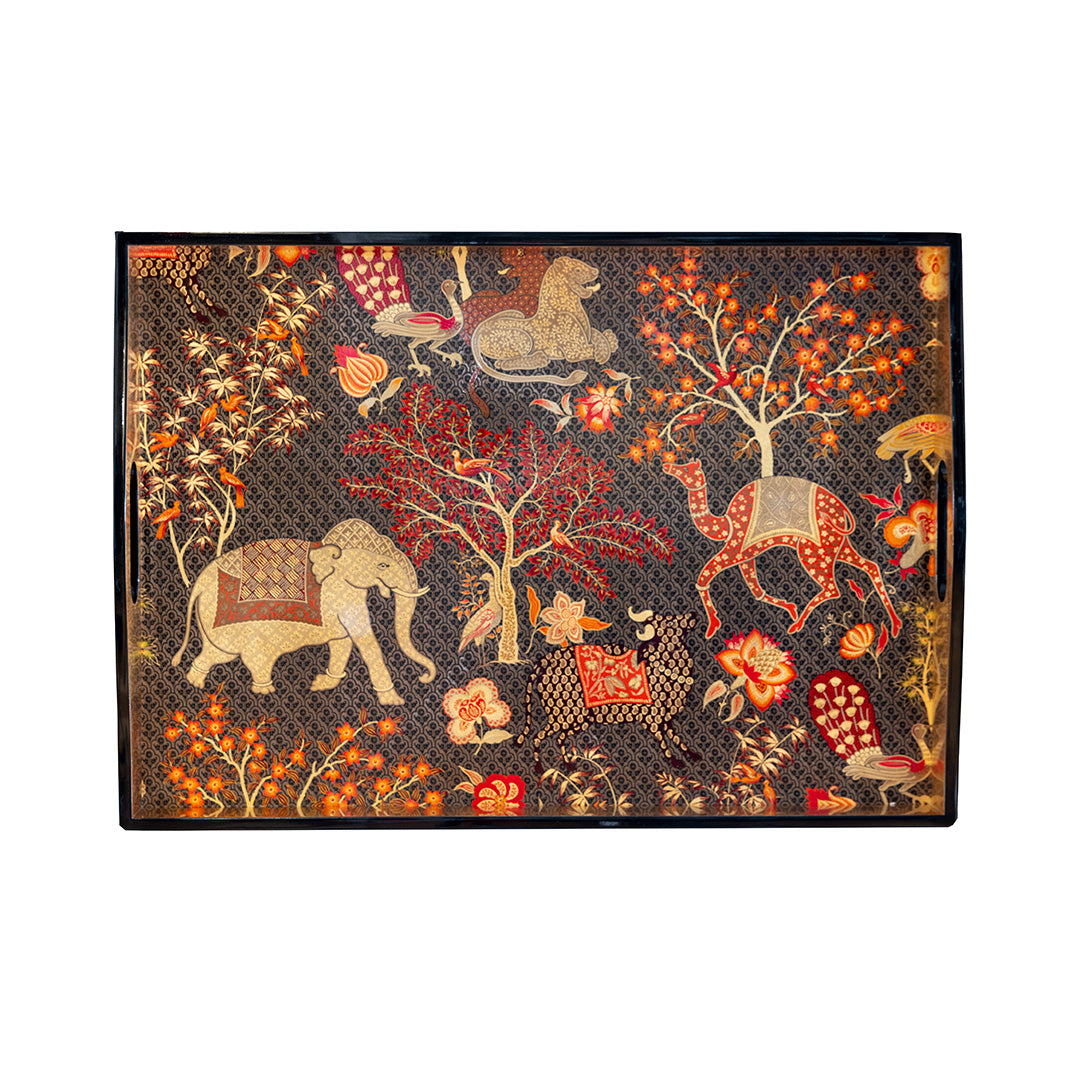 Le Jardin de Mysore Lacquer Tray - Handcrafted Decorative Serving Tray for Tea, Coffee & Home Decor | Perfect for Dining, Gifts & Luxury Table Setting