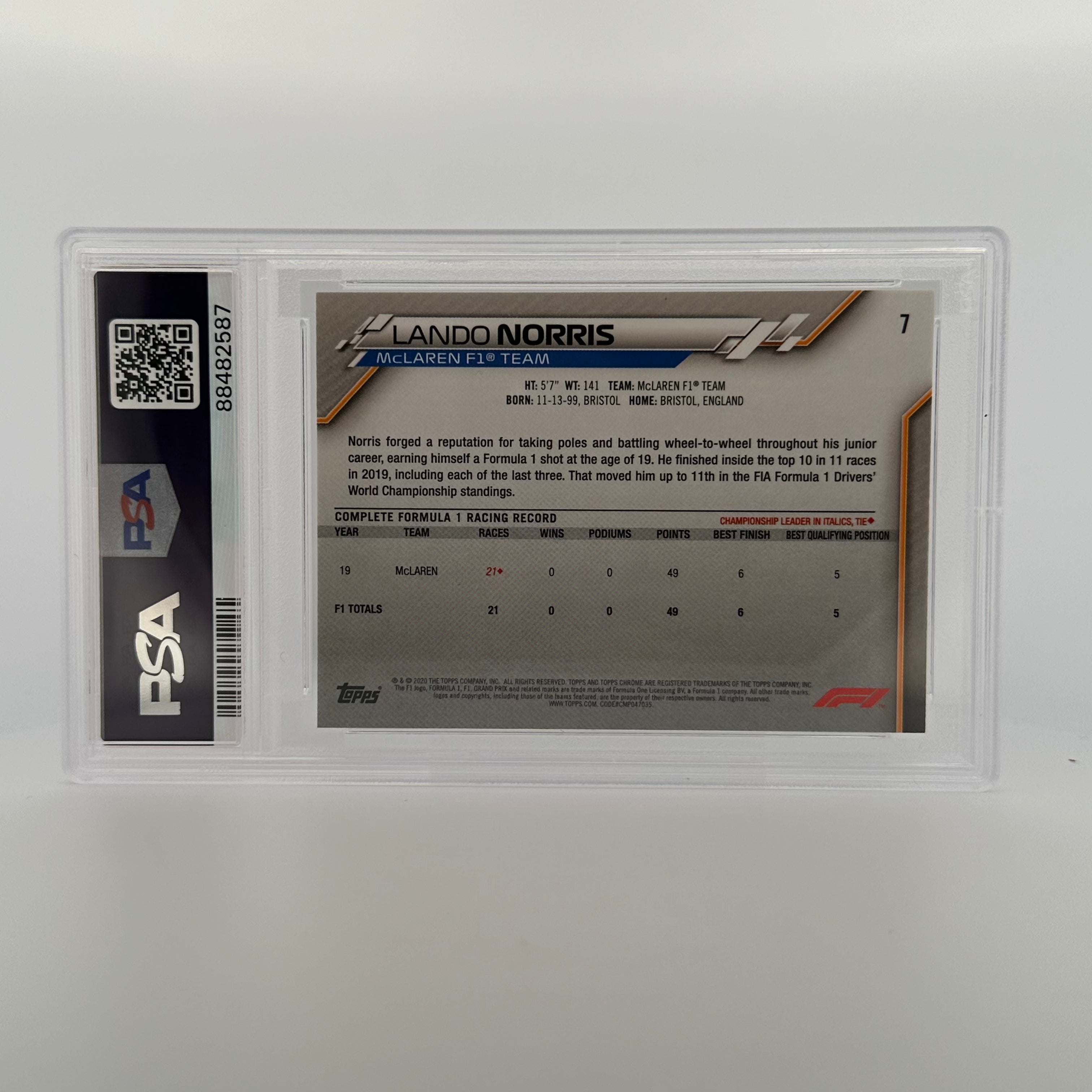 PSA 10 Lando Norris #7 Sapphire Edition SP - Rare Collectible Trading Card for F1 Fans, Perfect for Display, Investment & Memorabilia Collections