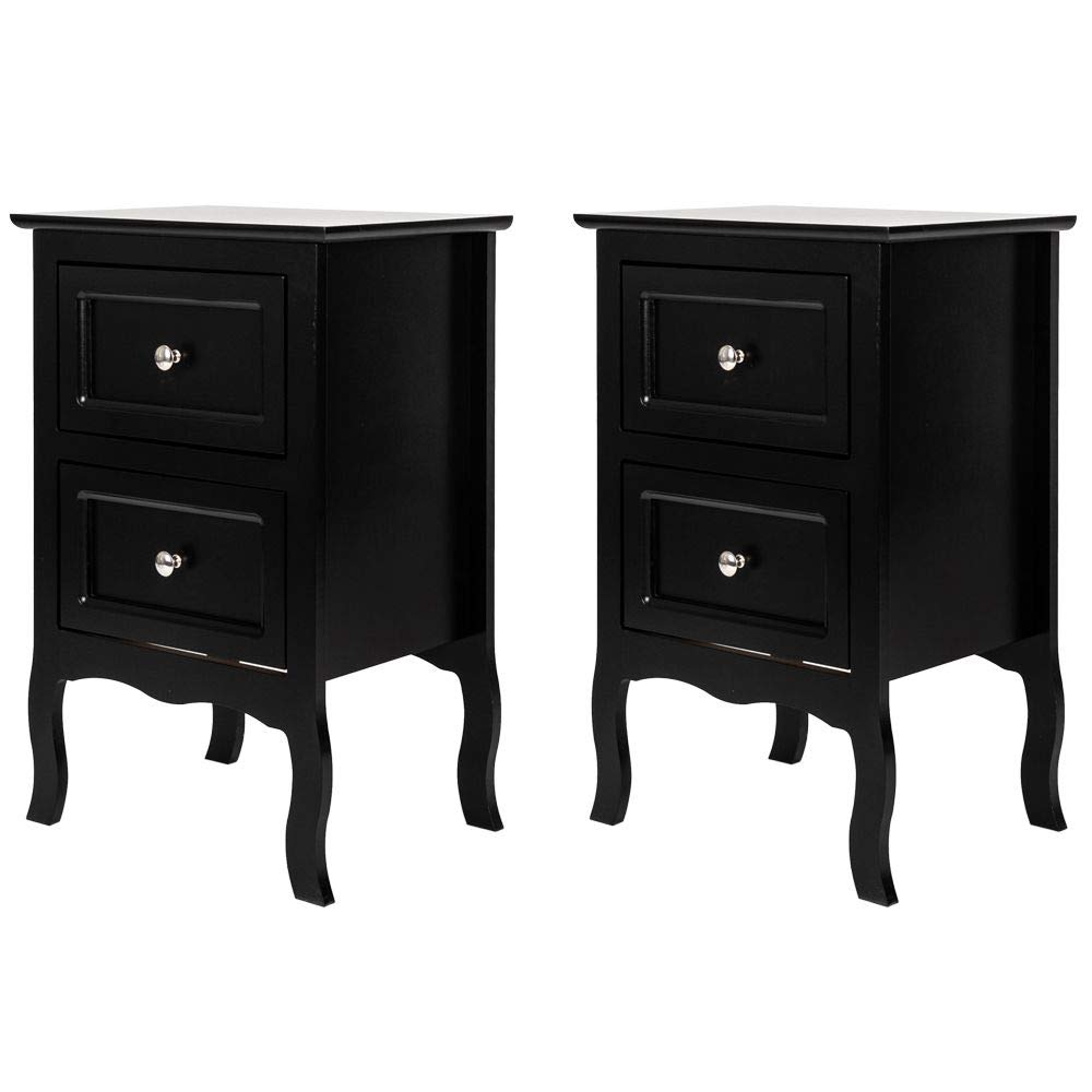 WEI WEI GLOBAL Set of 2 Wooden Nightstand Tables with 2 Drawers - Modern Bedside End Table Storage Organizer for Bedroom, Living Room - Black Finish | Perfect for Small Spaces, Apartment Furniture & Home Decor