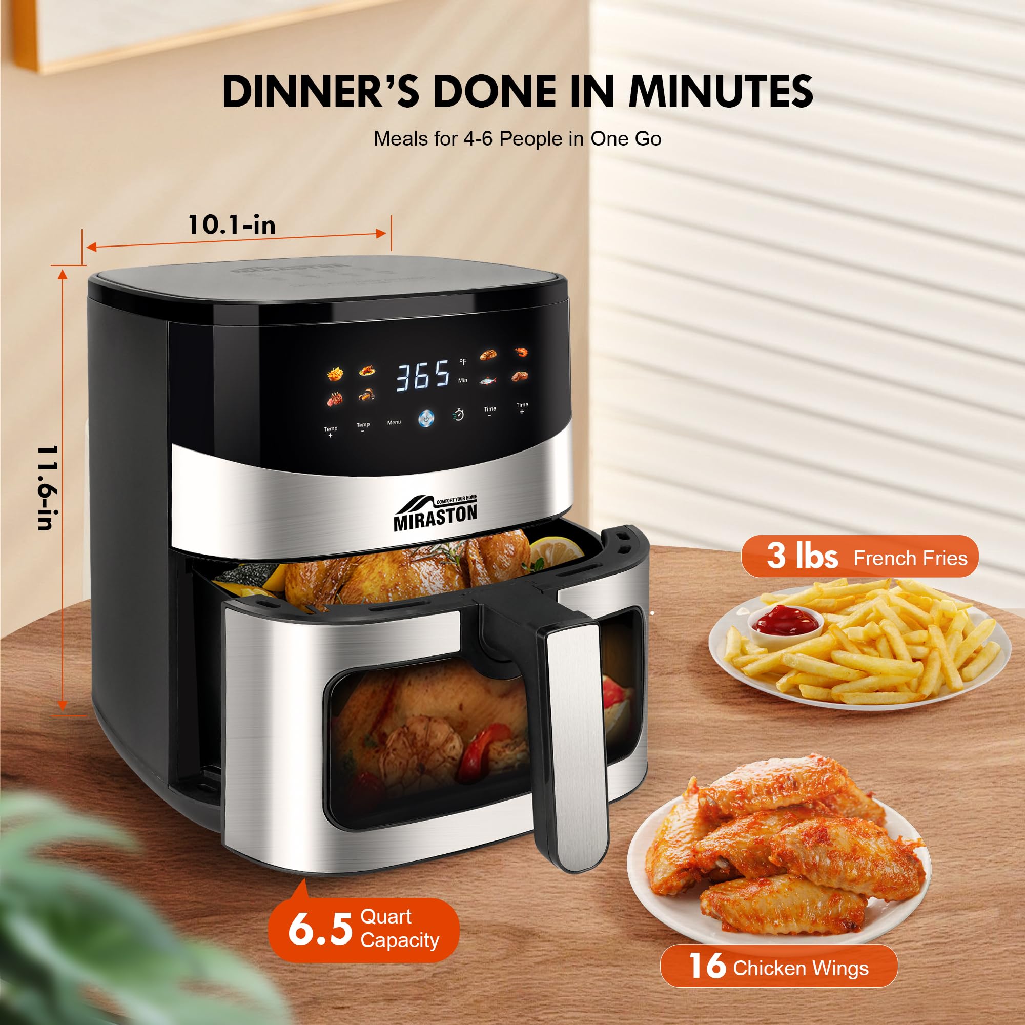 6.5QT Air Fryer with Clear View Window - Smart Digital Air Fryer with 8 Preset Cooking Functions for Healthy Meals, Snacks & Desserts - Dishwasher Safe Nonstick Basket - Perfect for Kitchen, Dorm, Office & Small Apartments - Ideal for Quick Meals, Family Dinners & Party Snacks