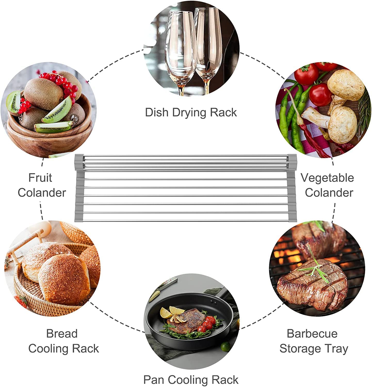 Foldable Stainless Steel Kitchen Sink Drain Rack - Space-Saving Dish Drying Rack, Utensil Holder & Vegetable Colander for Compact Kitchens, RVs & Small Spaces | Perfect for Washing, Draining & Organizing Dishes