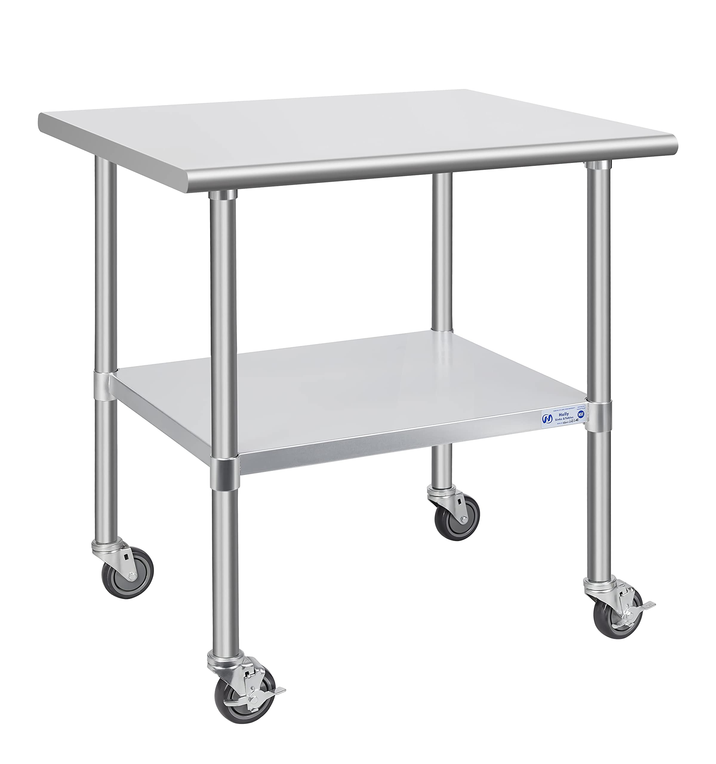 Commercial Stainless Steel Work Table 30x36 Inches with Casters - NSF Certified Heavy Duty Prep Table with Undershelf & Galvanized Legs for Restaurant, Kitchen, Hotel, Home Use | Ideal for Food Prep, Cooking, Baking & Commercial Workspaces