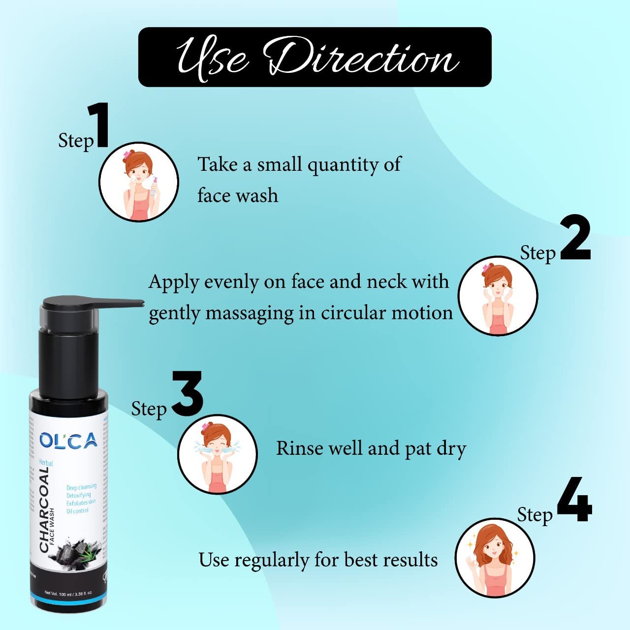 OLCA Charcoal Face Wash - Deep Cleansing & Oil Control for Acne-Prone Skin