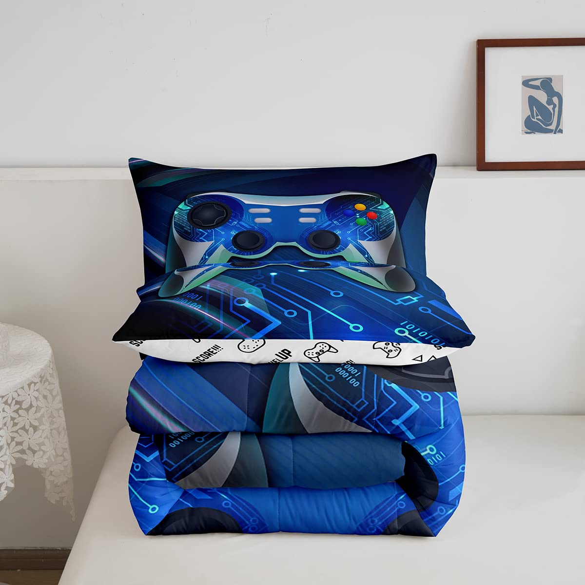 Feelyou Queen Size Gaming Comforter Set for Boys & Teens - Video Game Themed Bedding with 2 Pillowcases - Perfect for Gamers' Bedroom Decor & Sleepovers