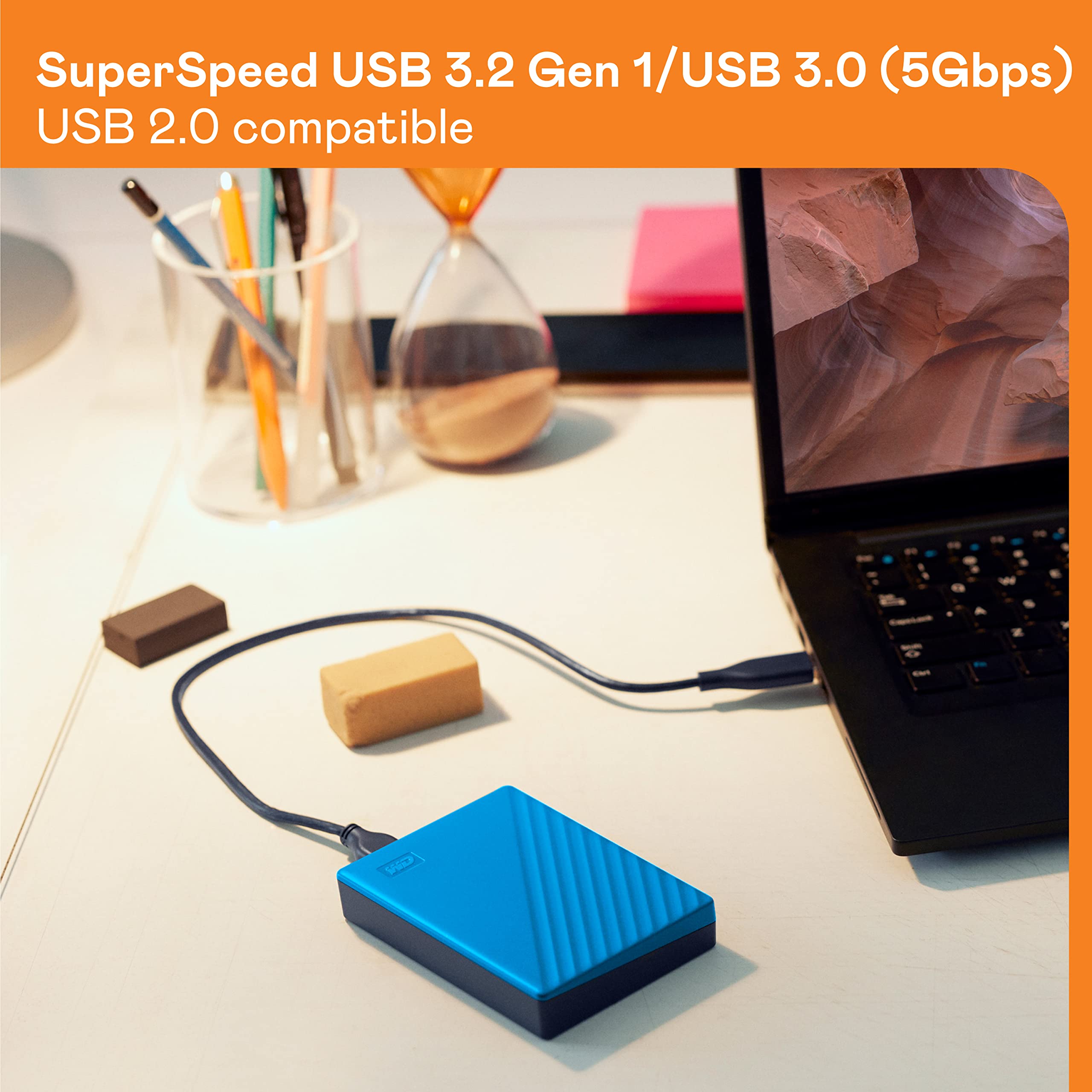 WD 6TB My Passport Portable External Hard Drive - USB 3.1/USB 3.0 Compatible, Password Protection & Ransomware Defense, Backup Software Included (Blue) - Perfect for Data Storage, Backup & Travel Use