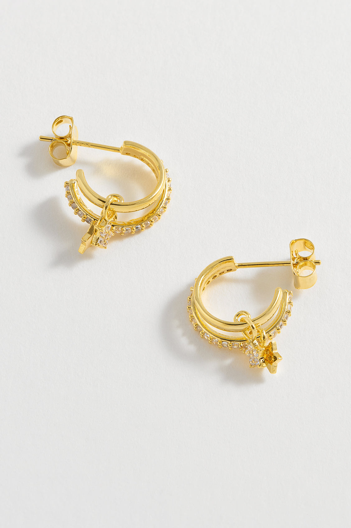 Duo Pave Star Hoop Earrings - Elegant Cubic Zirconia Stud & Drop Earrings for Women | Perfect for Parties, Weddings & Everyday Wear