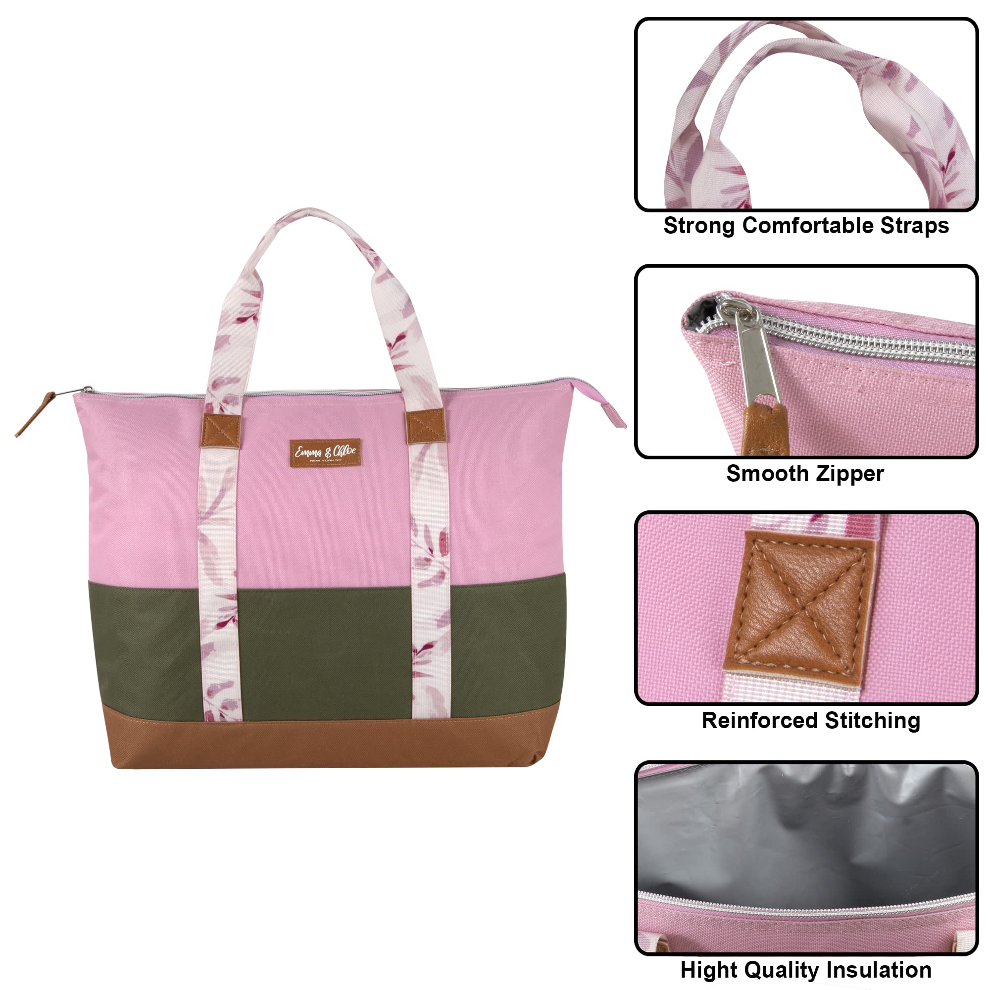 Extra Large Insulated Lunch Tote for Women - 20 Can Capacity Cooler Bag by Emma & Chloe | Perfect for Work, Beach Picnics & Outdoor Adventures