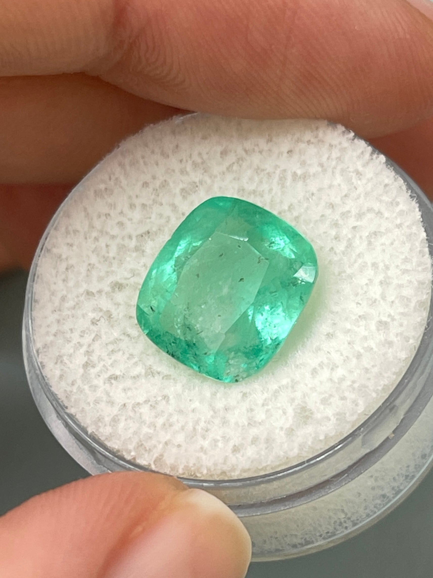 5.86 Carat 11.5x10.5mm Natural Colombian Emerald - Earthy Pastel Green Loose Gemstone, Cushion Cut for Jewelry Making, Engagement Rings & Fine Collections