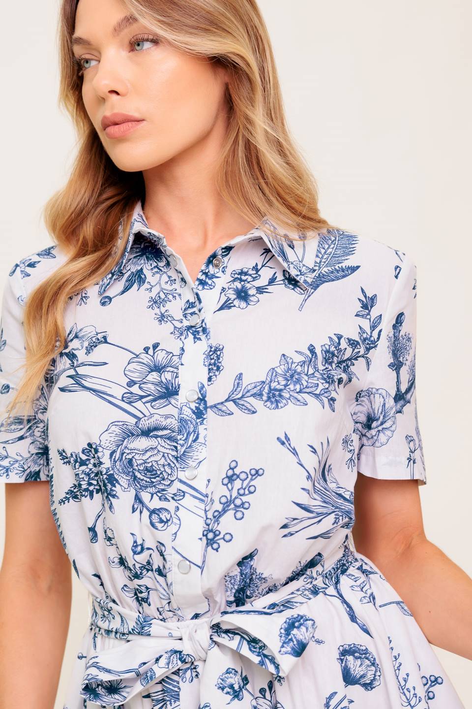 Blue Willow Charm Mini Shirt Dress - Stylish Floral Print Casual Summer Dress for Women | Perfect for Beach, Picnic, and Date Night Outfits