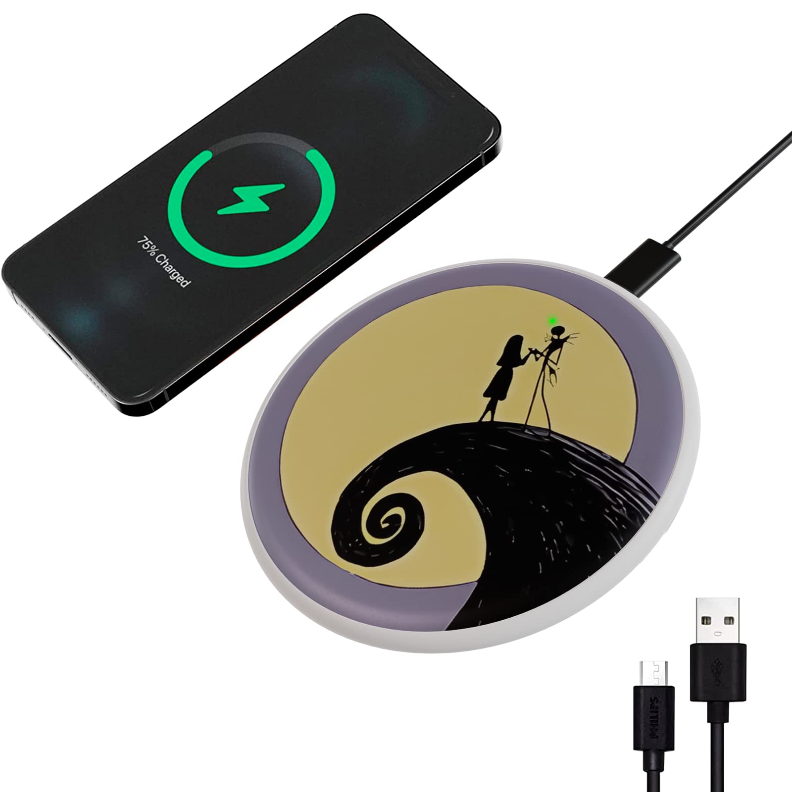 Tim Burton’s The Nightmare Before Christmas Wireless Charging Pad - Jack and Sally Themed Qi-Certified Fast Charger - Perfect Gift for Disney Fans (Men & Women) - Ideal for Bedside, Office Desk & Nightstand Decor
