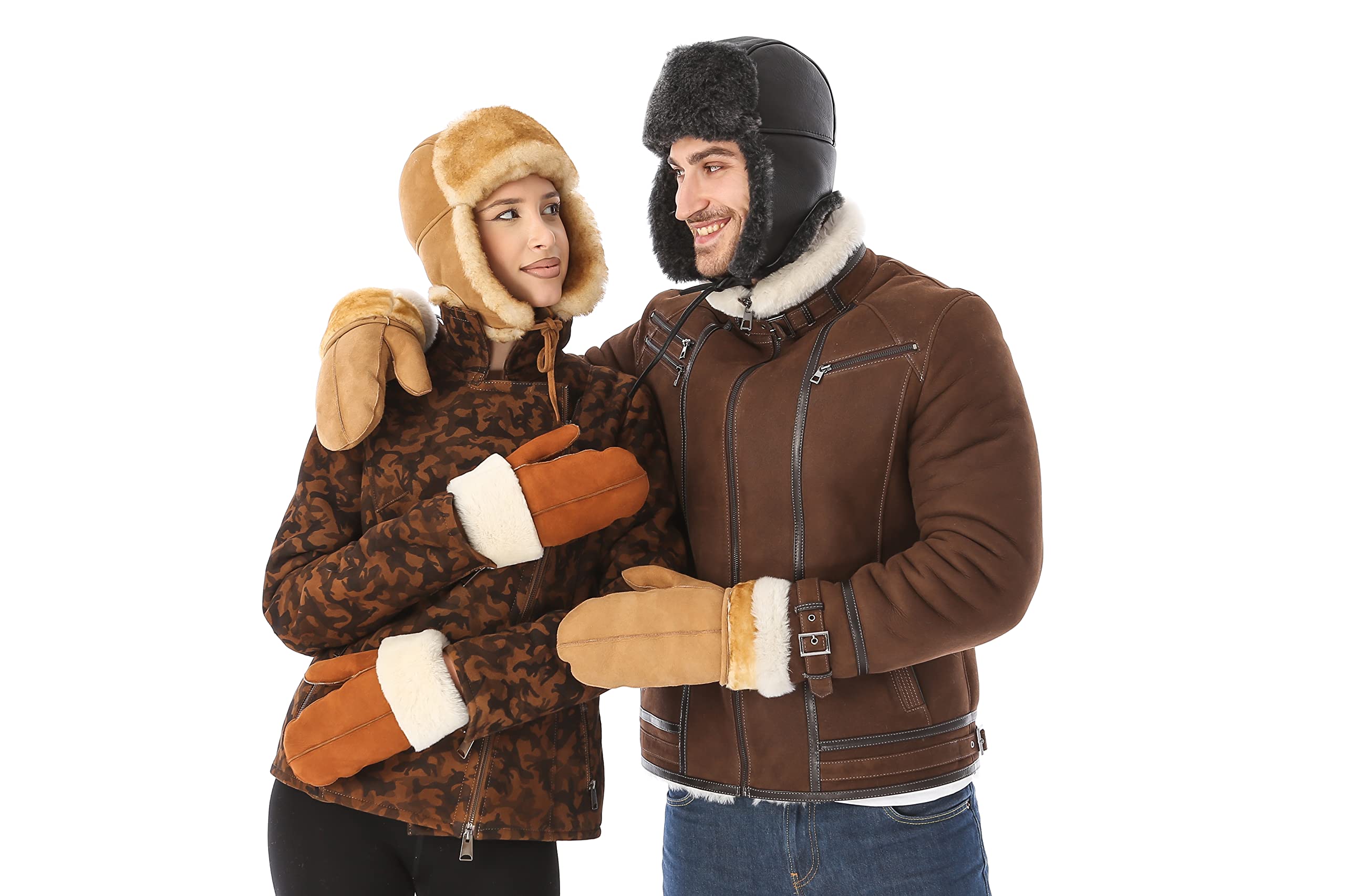 Genuine Leather Aviator Shearling Ushanka Hat - Russian Style Trapper Cap with Real Sheepskin Fur & Ear Flaps - Warm Winter Hat for Men & Women - Perfect for Skiing, Snowboarding & Cold Weather Outdoor Activities