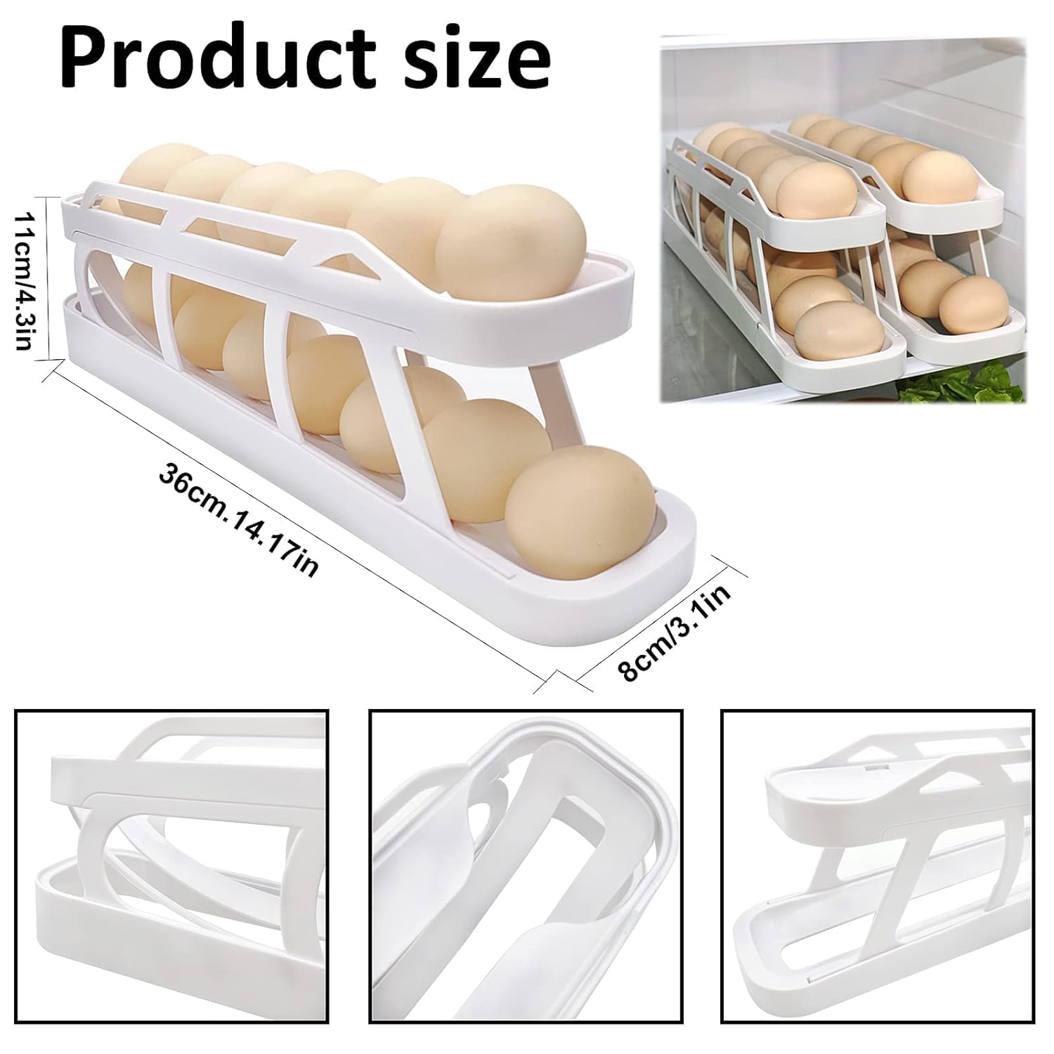 Portable Egg Holder for Refrigerator - Space Saving Automatic Rolling Egg Dispenser & Storage Container Organizer for Kitchen Cabinet (1 Pack) - Perfect for Fresh Egg Storage & Organization in Fridge