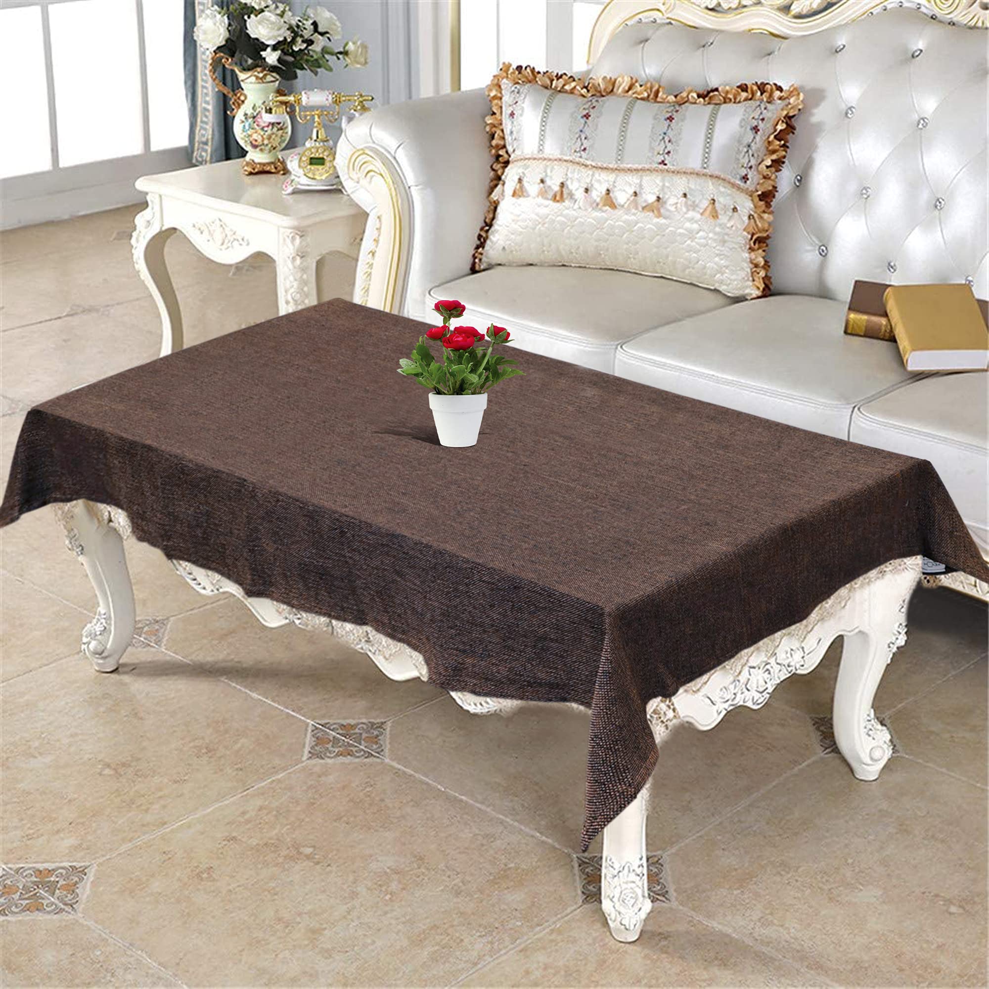 Kuber Industries 4-Seater Dining Table Cover - Dark Brown Jute Tablecloth with Solid Design | Waterproof & Durable for Indoor/Outdoor Use | Perfect for Dining Room, Patio, or Picnic