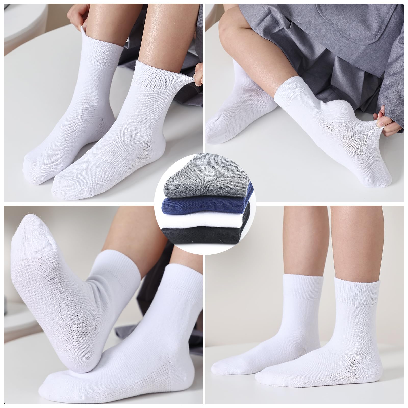 **Boys & Girls Cotton Crew Socks 6-Pack - Seamless Comfort for Kids 3-14 Years - School Uniform & Dress Socks for Everyday Wear, Sports & Play**