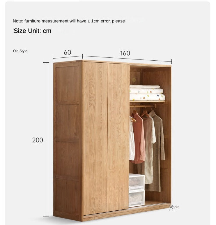 Solid Oak Wood Sliding Door Wardrobe Closet - Modern Storage Solution for Bedroom, Living Room & Office Organization