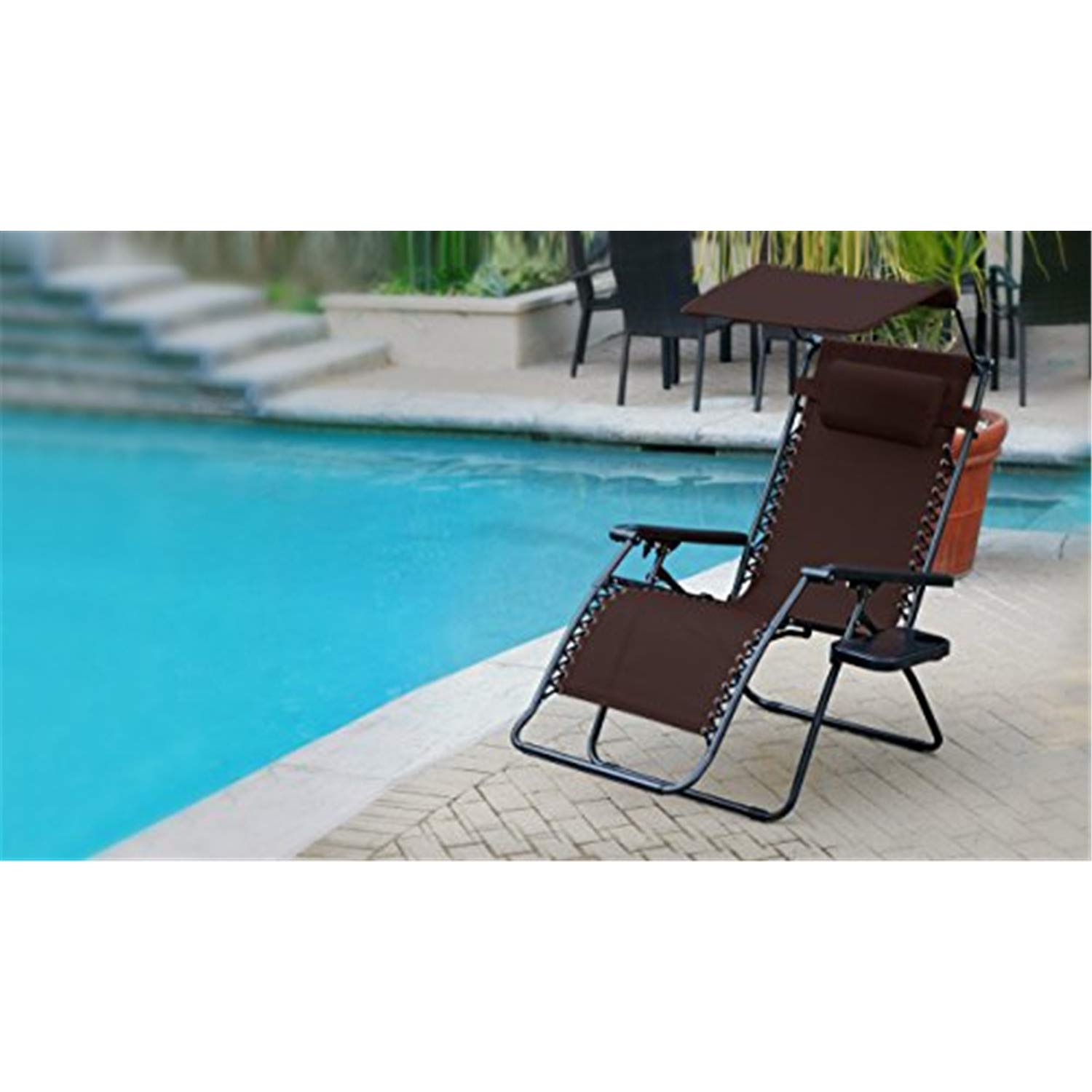 Premium Oversized Olefin Zero Gravity Chair with Adjustable Sunshade & Built-in Drink Tray - Comfortable Outdoor Recliner for Patio, Poolside, Beach, and Camping - Mocha Brown
