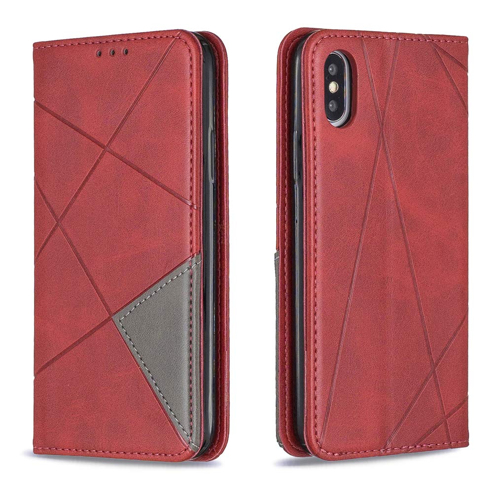 Premium Leather Wallet Case for iPhone X/Xs - Slim Folio Flip Cover with Kickstand, Magnetic Closure & Credit Card Slots (Red) | Perfect for Business, Travel & Everyday Protection