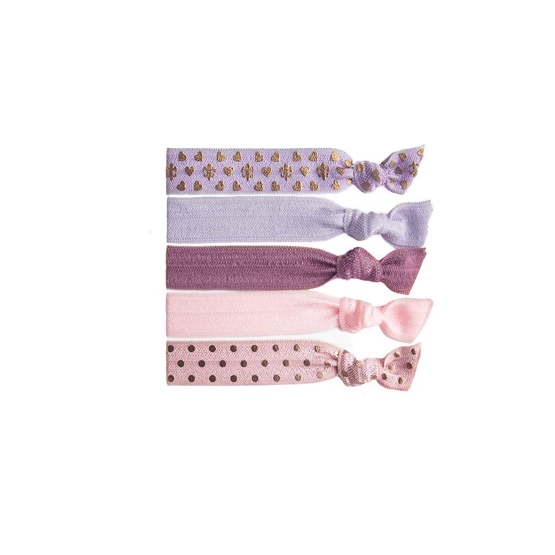 Meraki Sugar Plum Ties - 5 Pack Multicolor Polyester Hair Bands for Women, Ponytail Holders, Hair Ties - Perfect for Workouts, Yoga, Office & Everyday Use