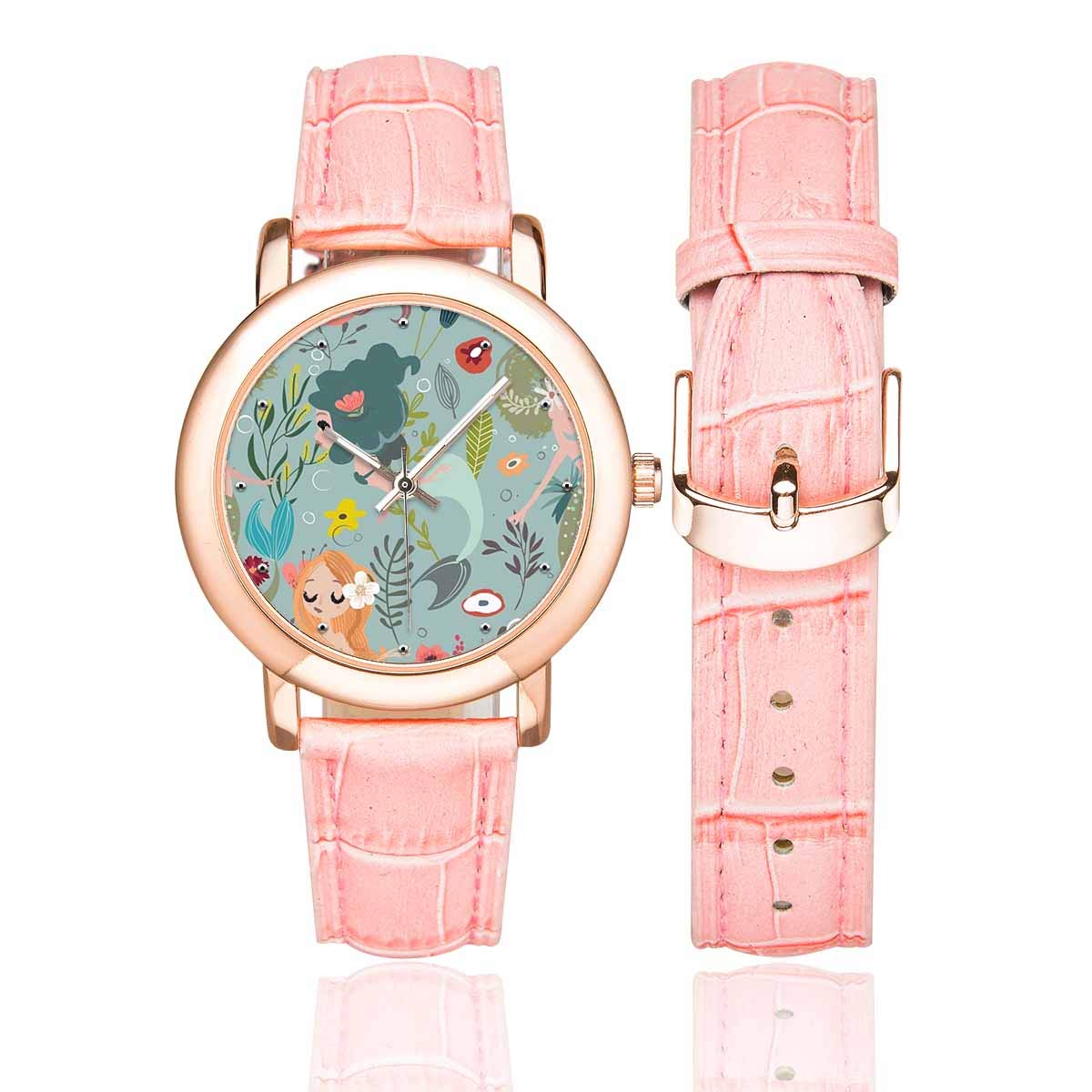 InterestPrint Rose Gold Women's Watch with Pink Leather Strap - Perfect for Cycling & Fashion