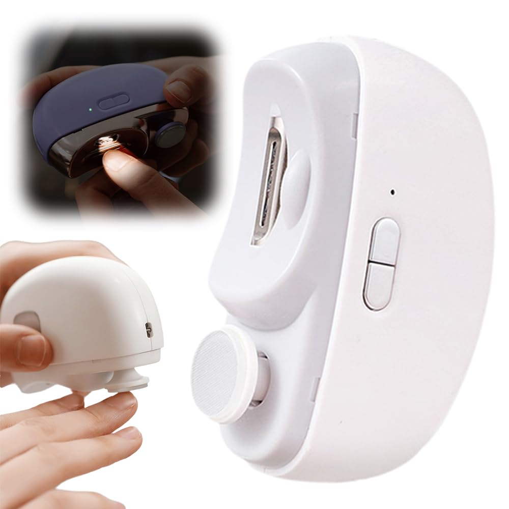 Upgraded 3-in-1 Automatic Electric Nail Clipper for Seniors & Adults - Rechargeable Nail Trimmer with 2 Speed Settings & Polishing Function - Perfect for Elderly Care, Home Use & Travel (White)