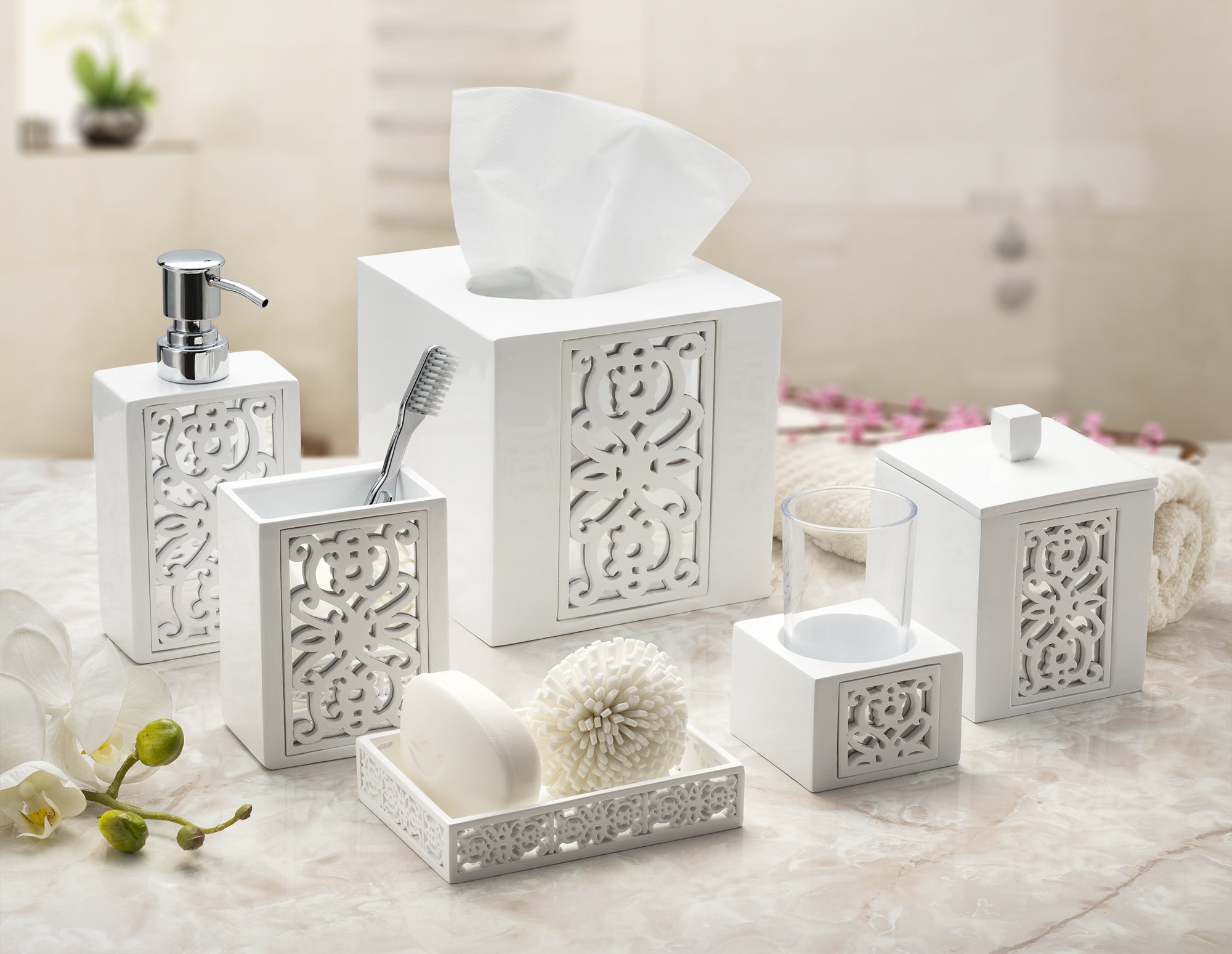 Creative Scents Mirror Janette White Square Tissue Box Cover - Decorative Bathroom Tissue Holder with Durable Bottom Slider - Elegant Mirrored Organizer for Home & Office Decor